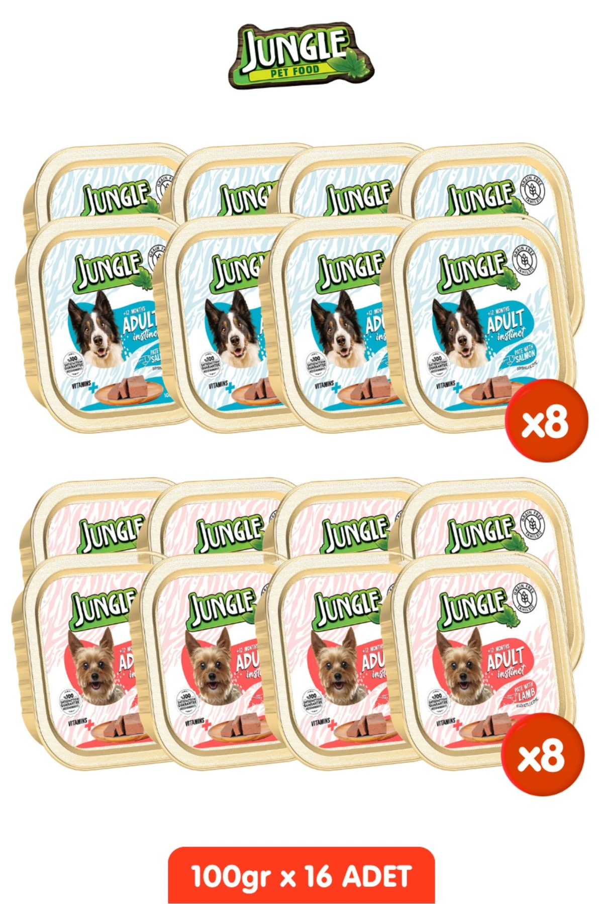 16 Adet Kuzulu & Somonlu Köpek Yaş Maması Tahılsız Pate Alucup