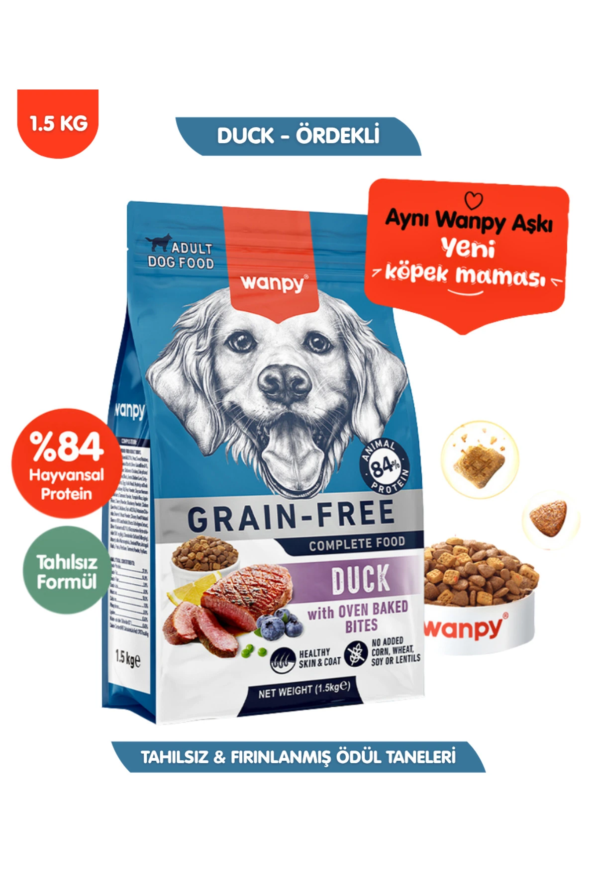 Ördekli Tahılsız Yetişkin Köpek Maması Yüksek Dengeli 1,5kg