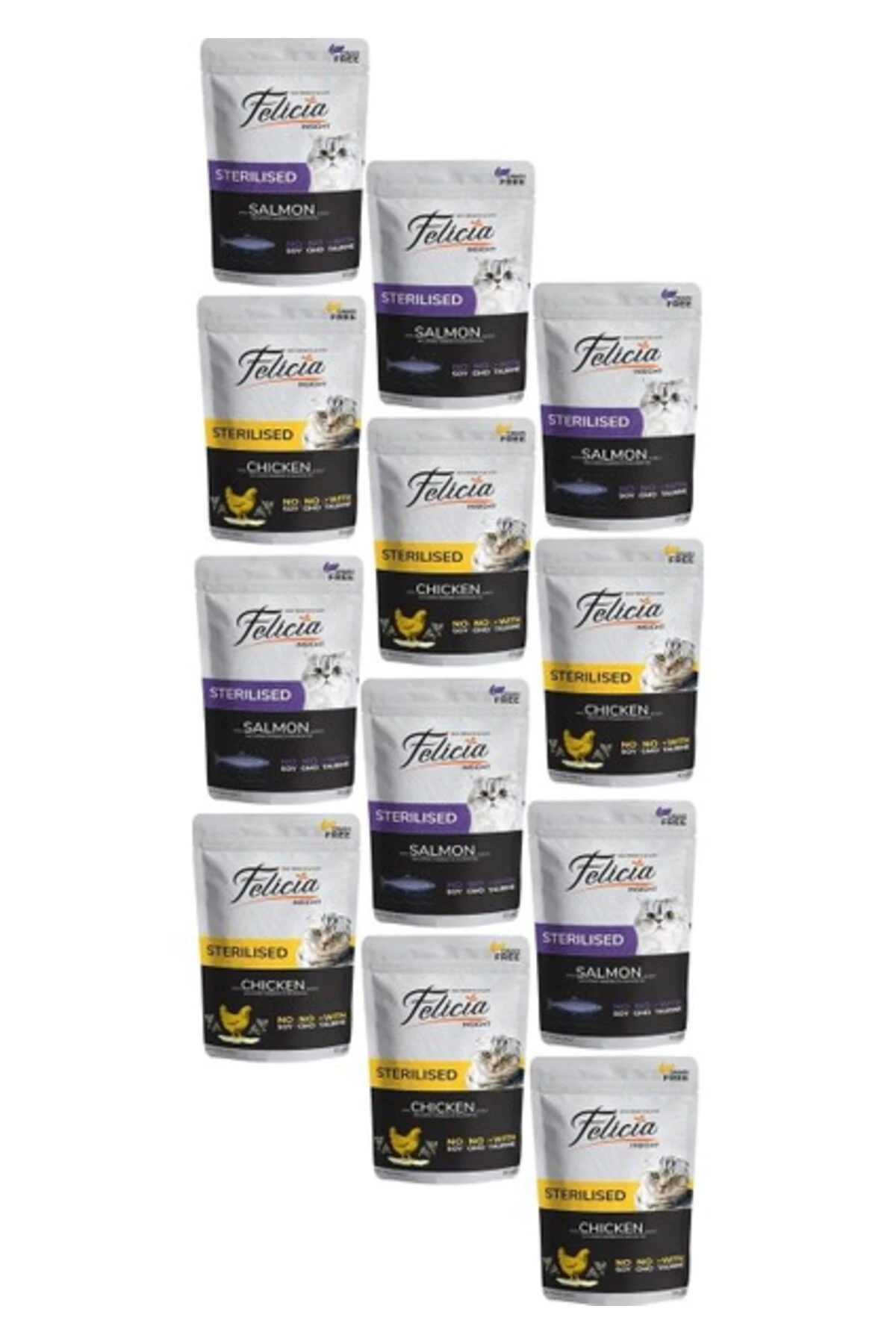 Tahılsız Yetişkin Sterilised Kısırlaştırılmış Yaş 85 gr Karışık Paket Somon-tavuk (12 ADET)