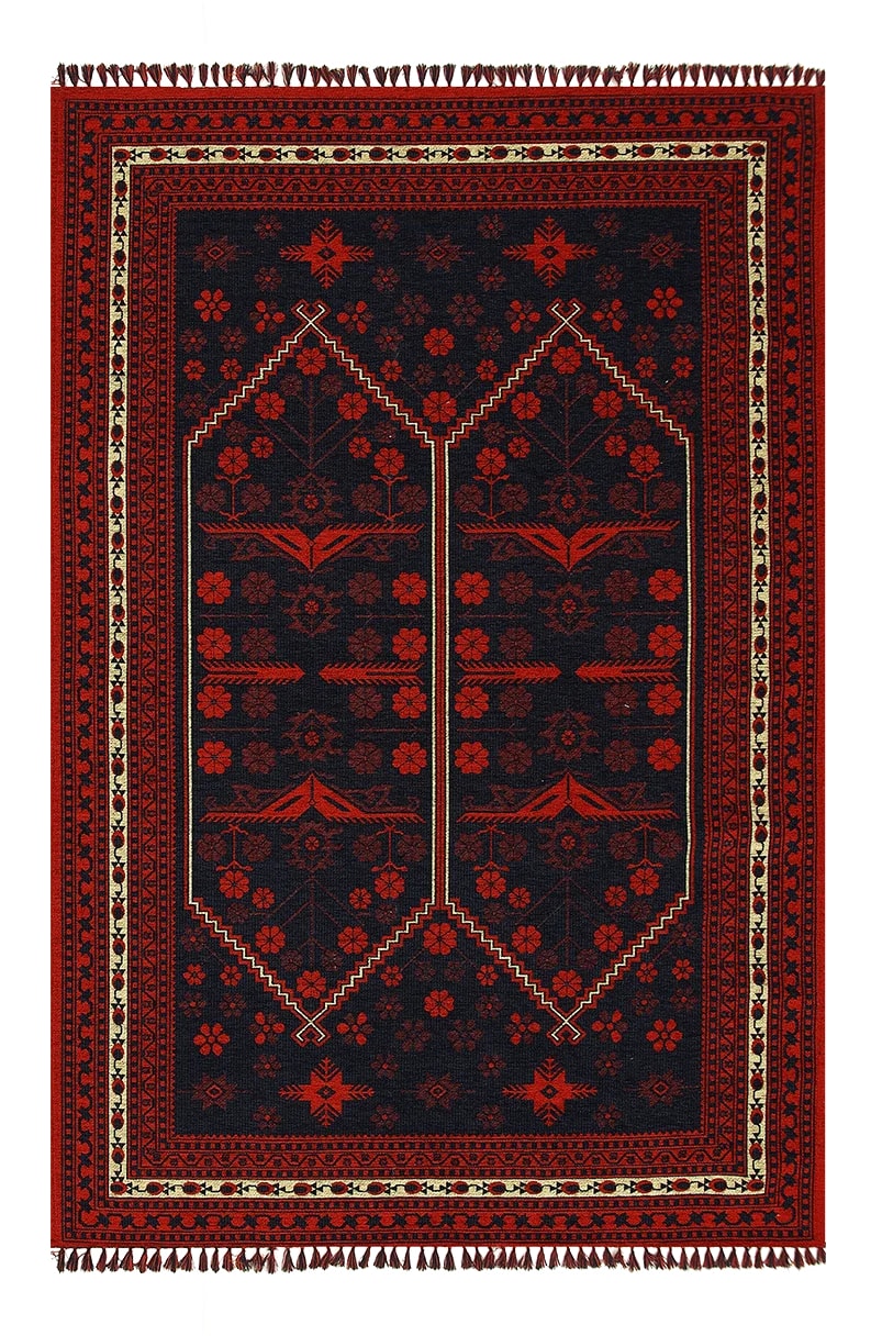 Buhari BH 104 Red Afgan Yağcıbedir Desenli İnce Dokuma Halı - AFGAN 9131