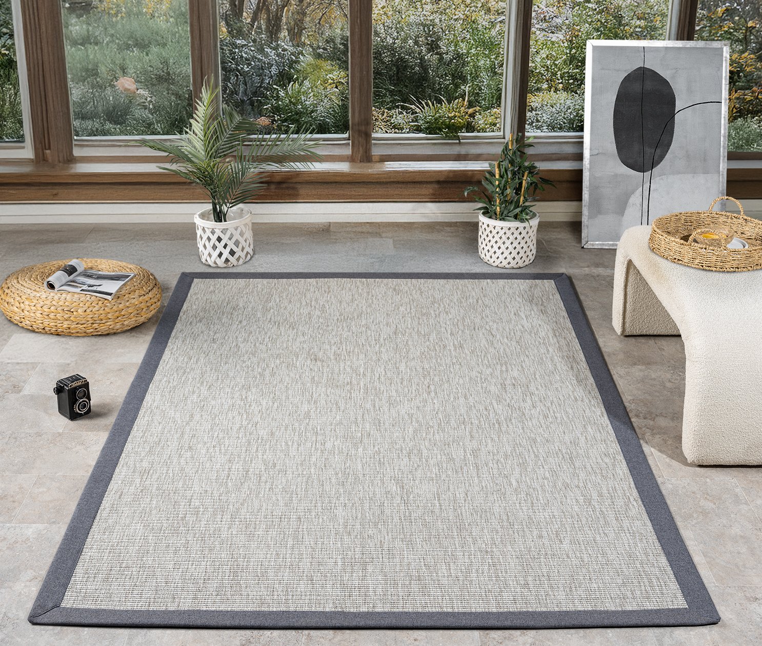 Bombay 663 Gri Sisal Antrasit Bordür