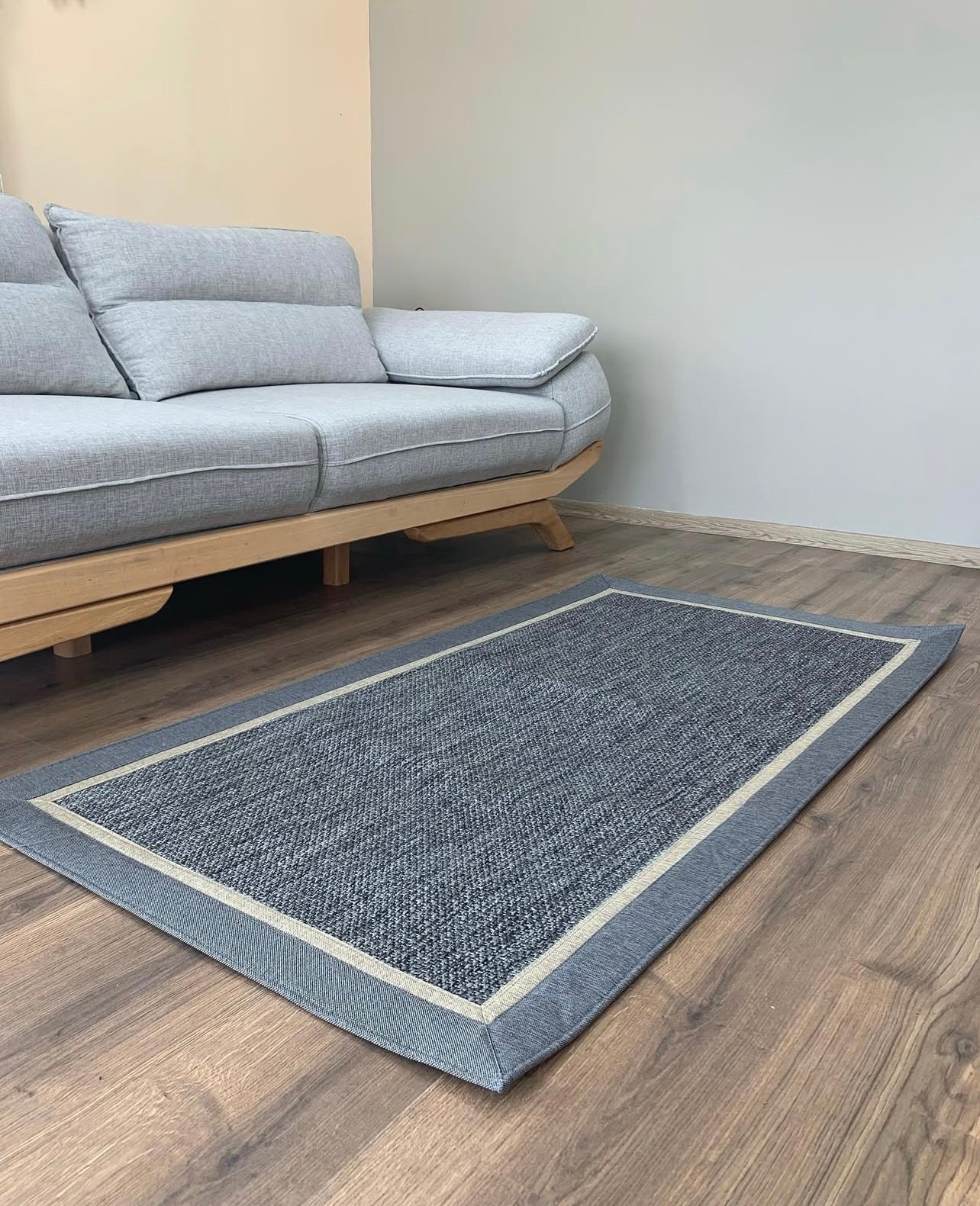 Şölen Halı Yerli Çift Bordür Sisal Halı - 9714 Antrasit Sisal Antrasit Füme / Bej Keten Bordür