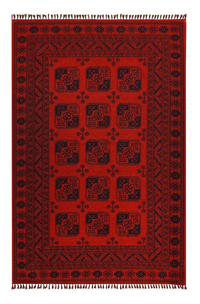 Buhari BH 104 Red Afgan Yağcıbedir Desenli İnce Dokuma Halı - AFGAN 9130
