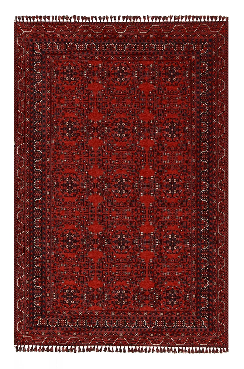 Buhari BH 104 Red Afgan Yağcıbedir Desenli İnce Dokuma Halı - AFGAN 9132