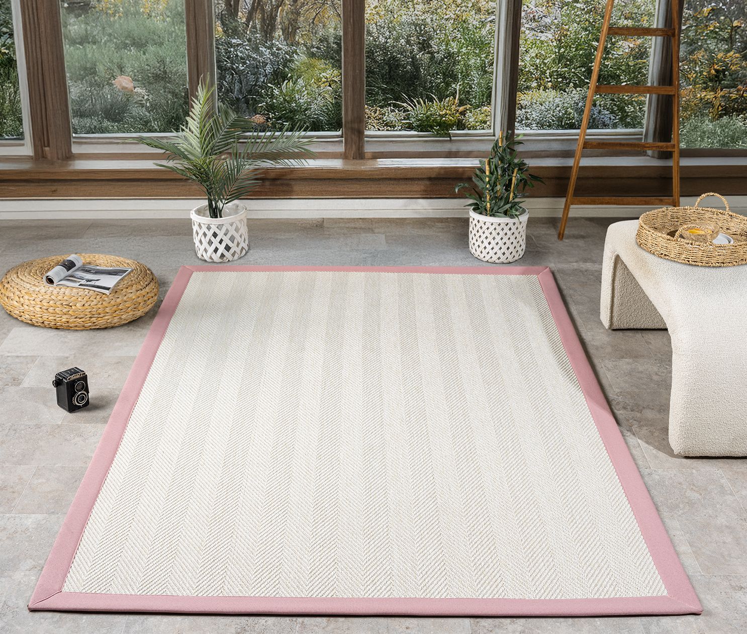 Bombay 665 Krem Sisal Pembe Bordür