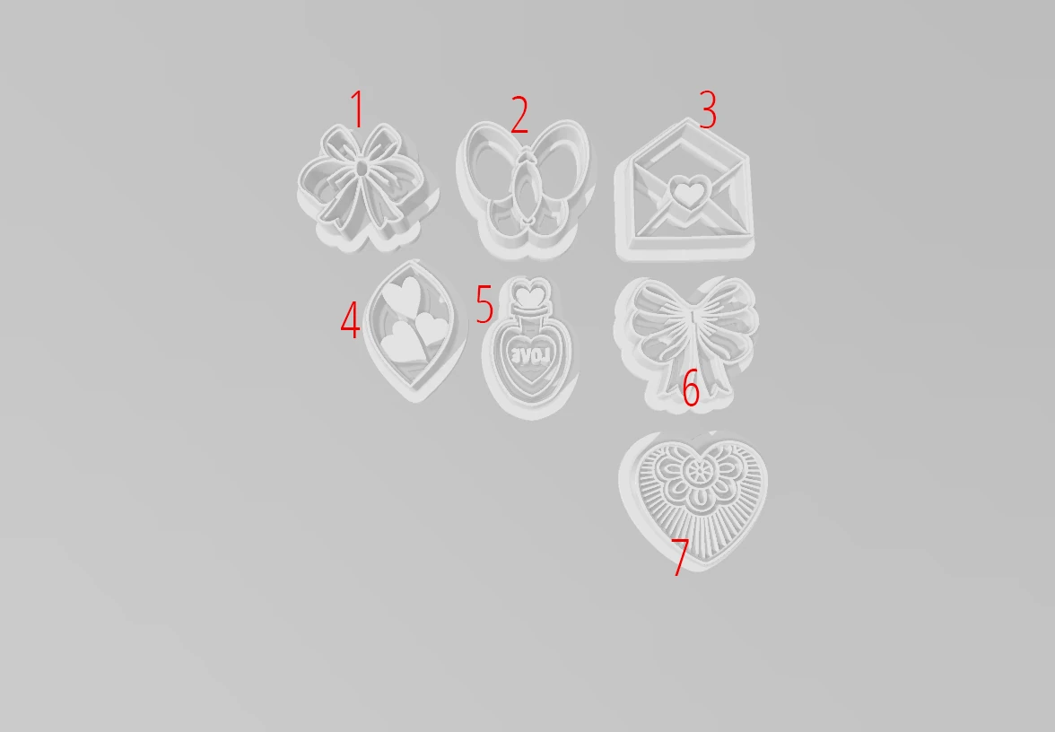 Sevgi & Romantik Kalpler Polimer Kil Kesici Seti - 7 Parça