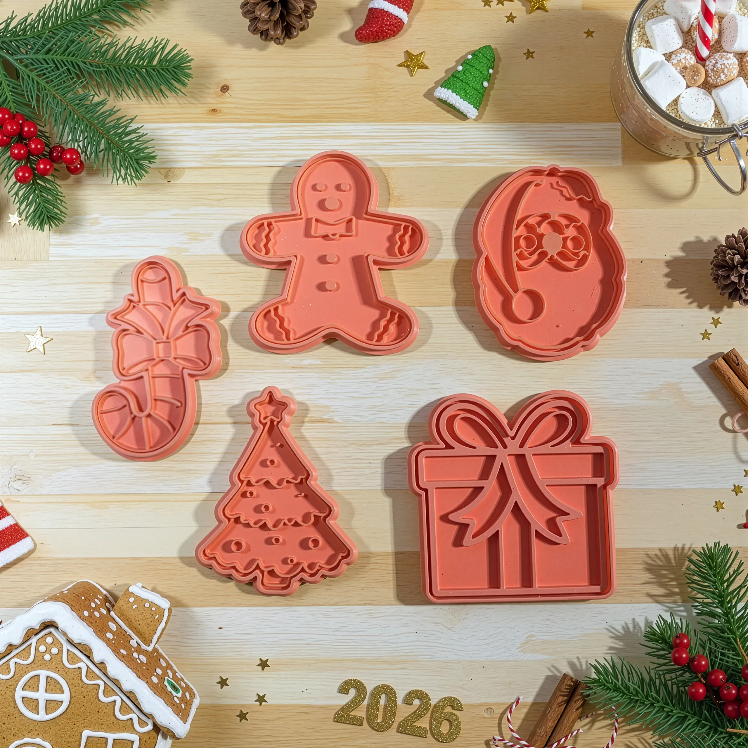 Noel ve Yeni Yıl Temalı Kurabiye Kalıpları (5 Parça 8-9 cm)