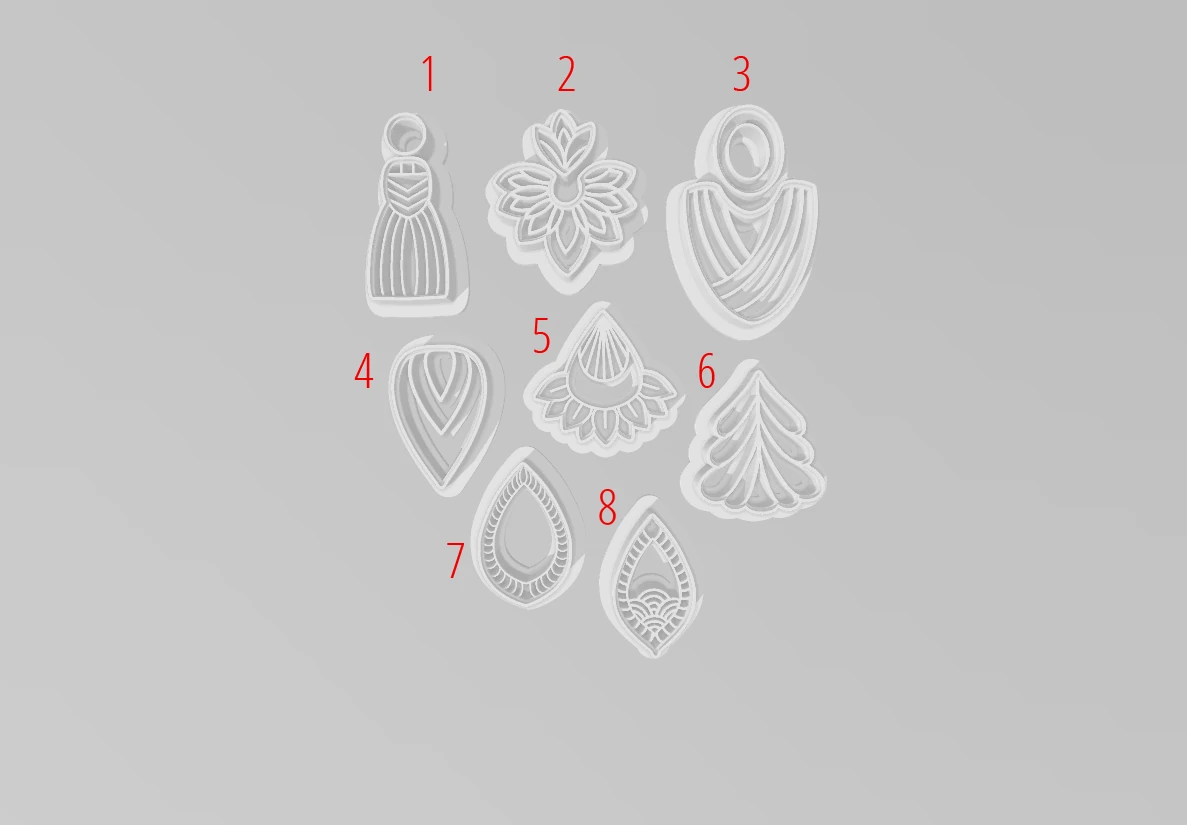 Boho Etnik ve Doğal Desenler Polimer Kil Küpe Kesici Seti - 8 Parça