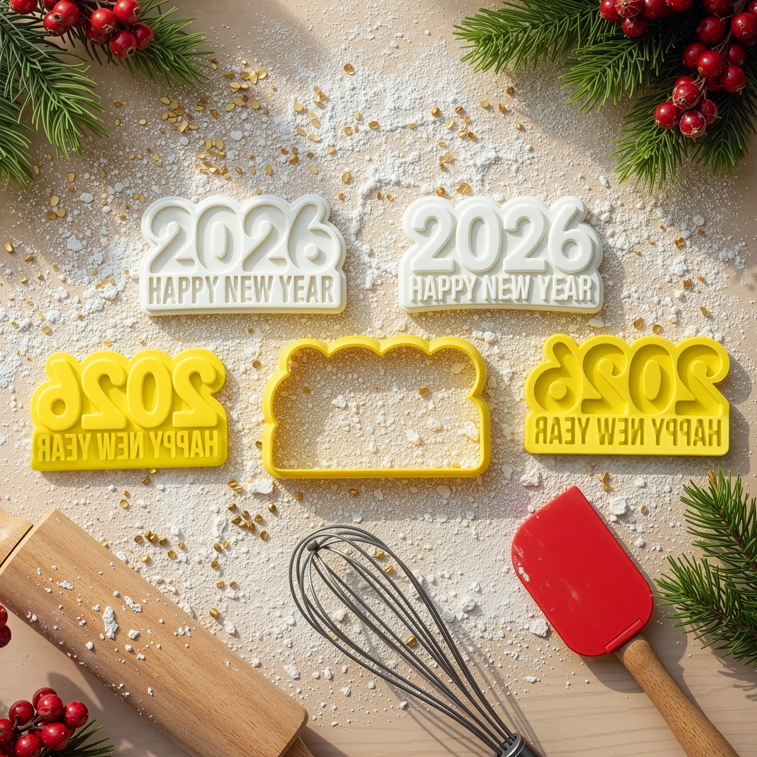2026 Happy New Year Kurabiye Kalıp Seti (2 Parça 8 cm) 