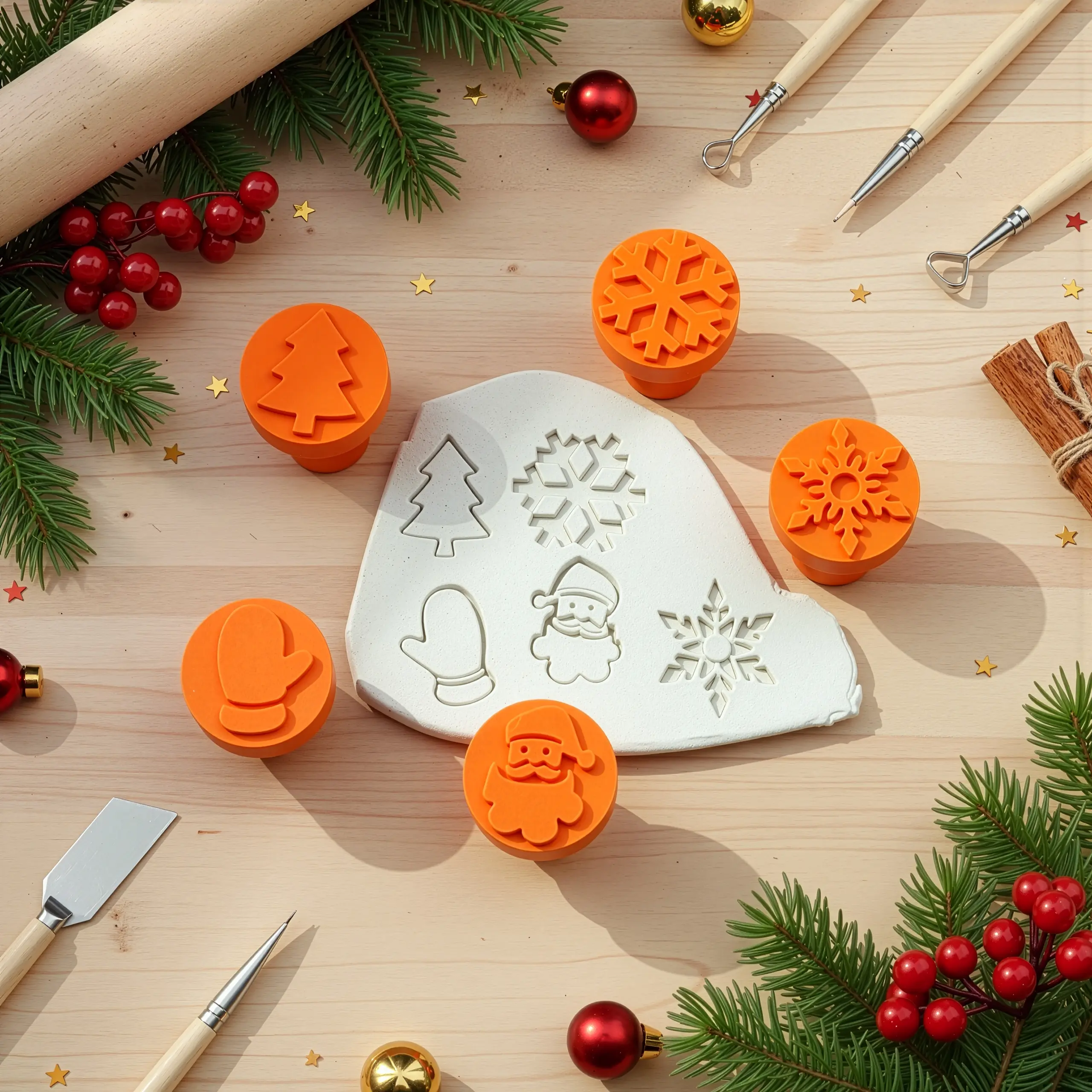 Yılbaşı Figürlü Tutacaklı Damga Seti - 5 Parça