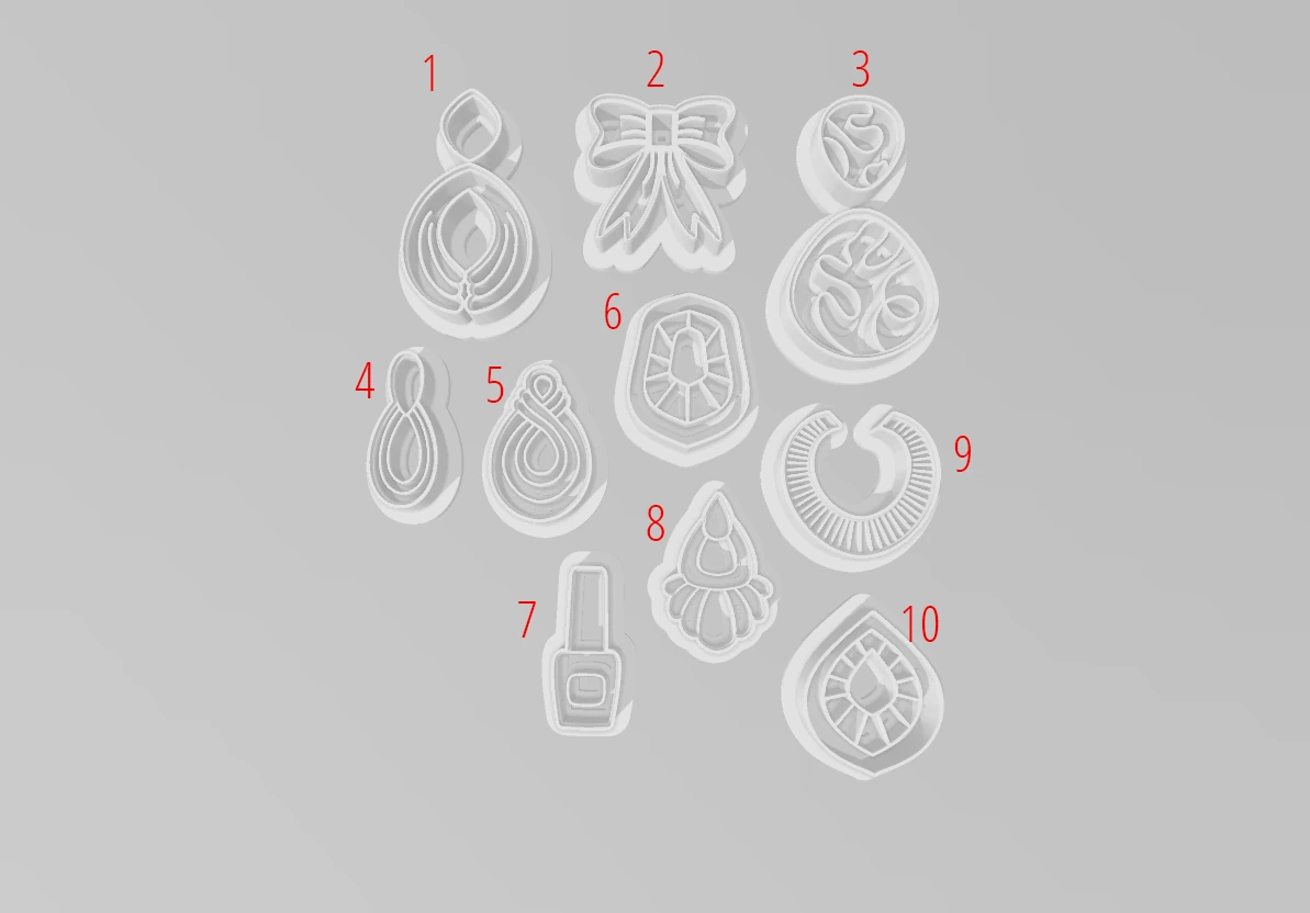 Dekoratif Motifler Polimer Kil Küpe Kesici Seti - 10 Parça