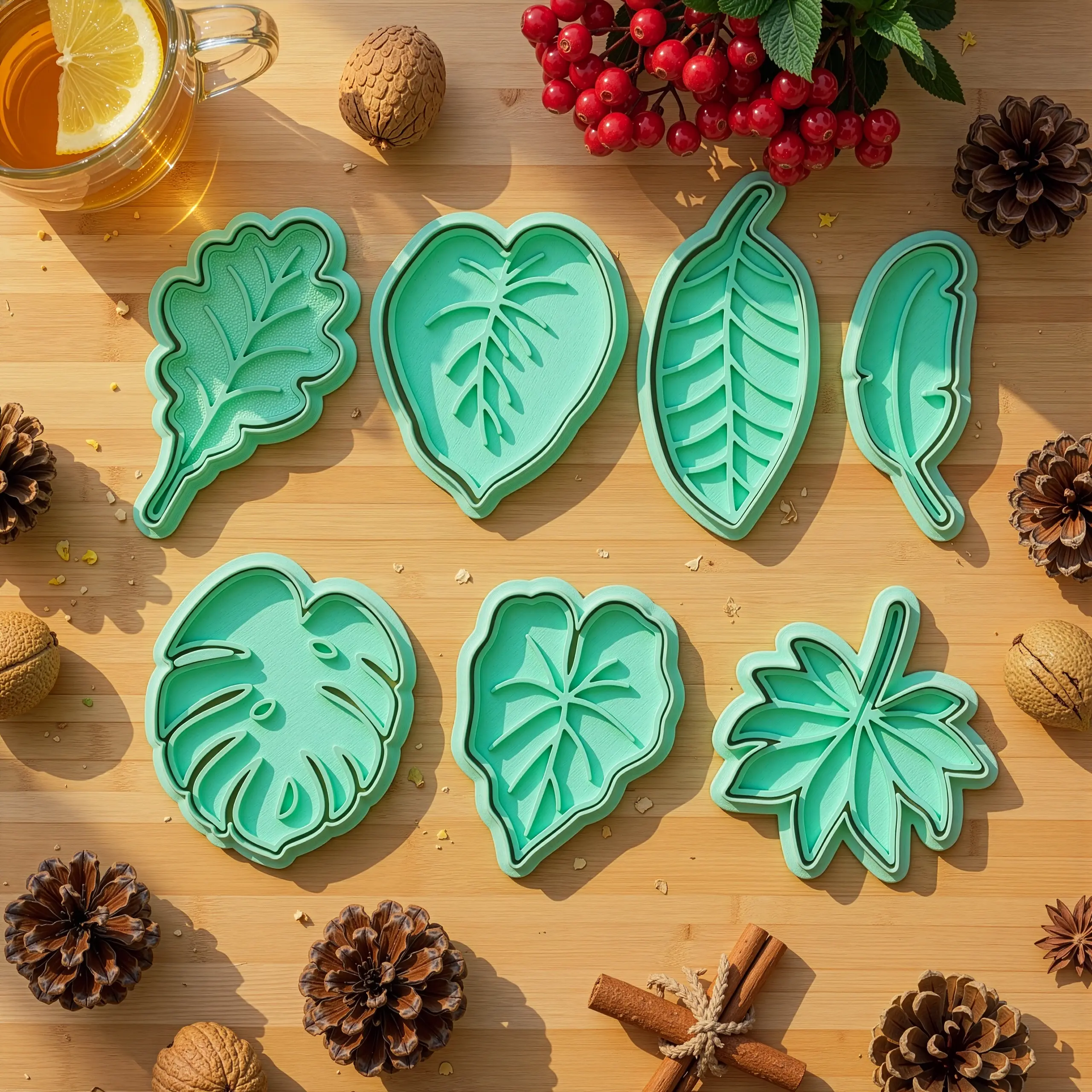 Doğa Yaprakları & Tüyler Kurabiye Kalıp Seti (7 Parça 8-9 cm)