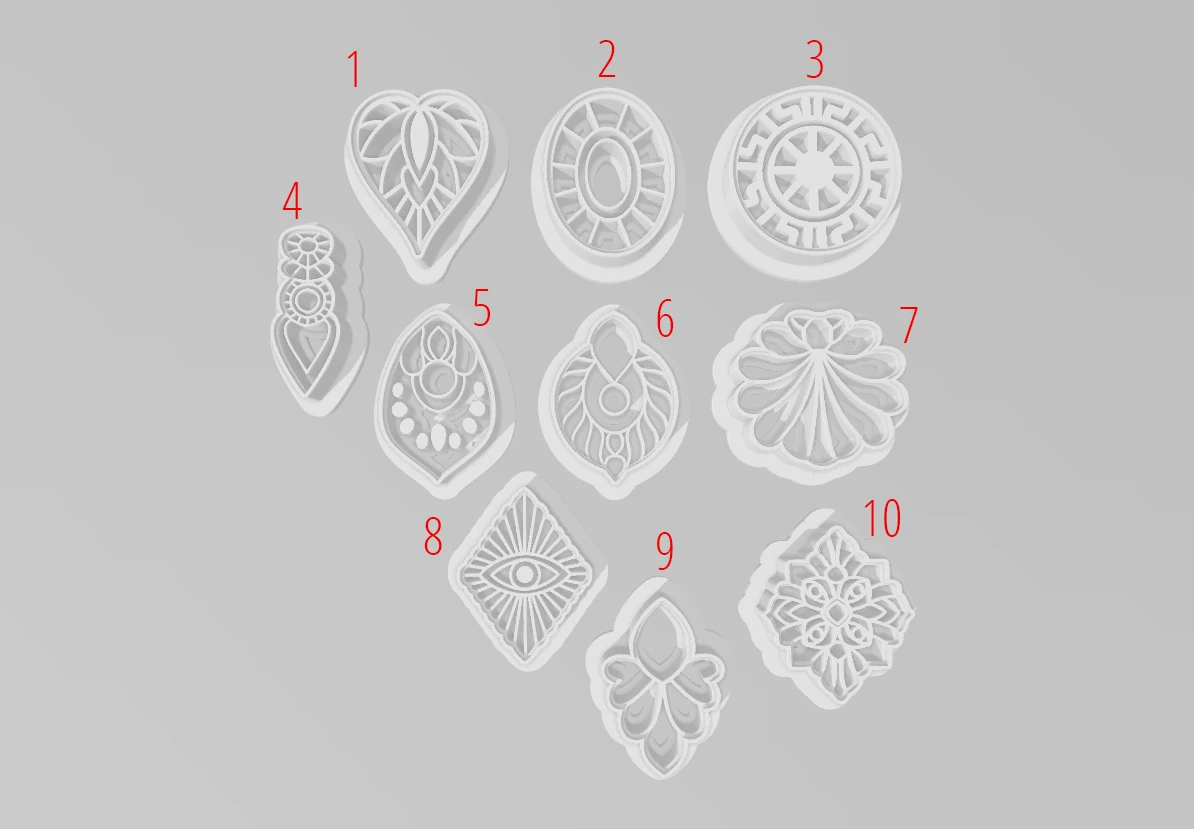 Etnik ve Mandala Motifleri Polimer Kil Küpe Kesici Seti - 10 Parça