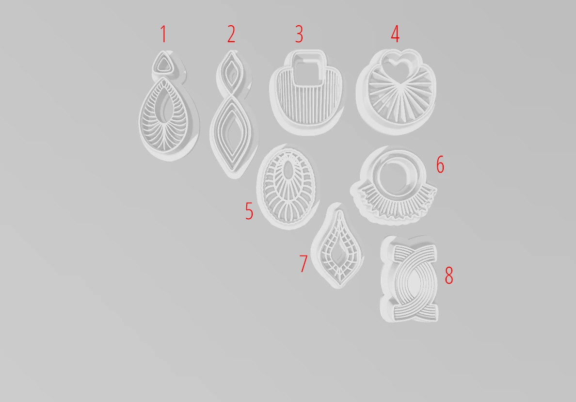 Geometrik Desenler Polimer Kil Küpe Kesici Seti - 8 Parça