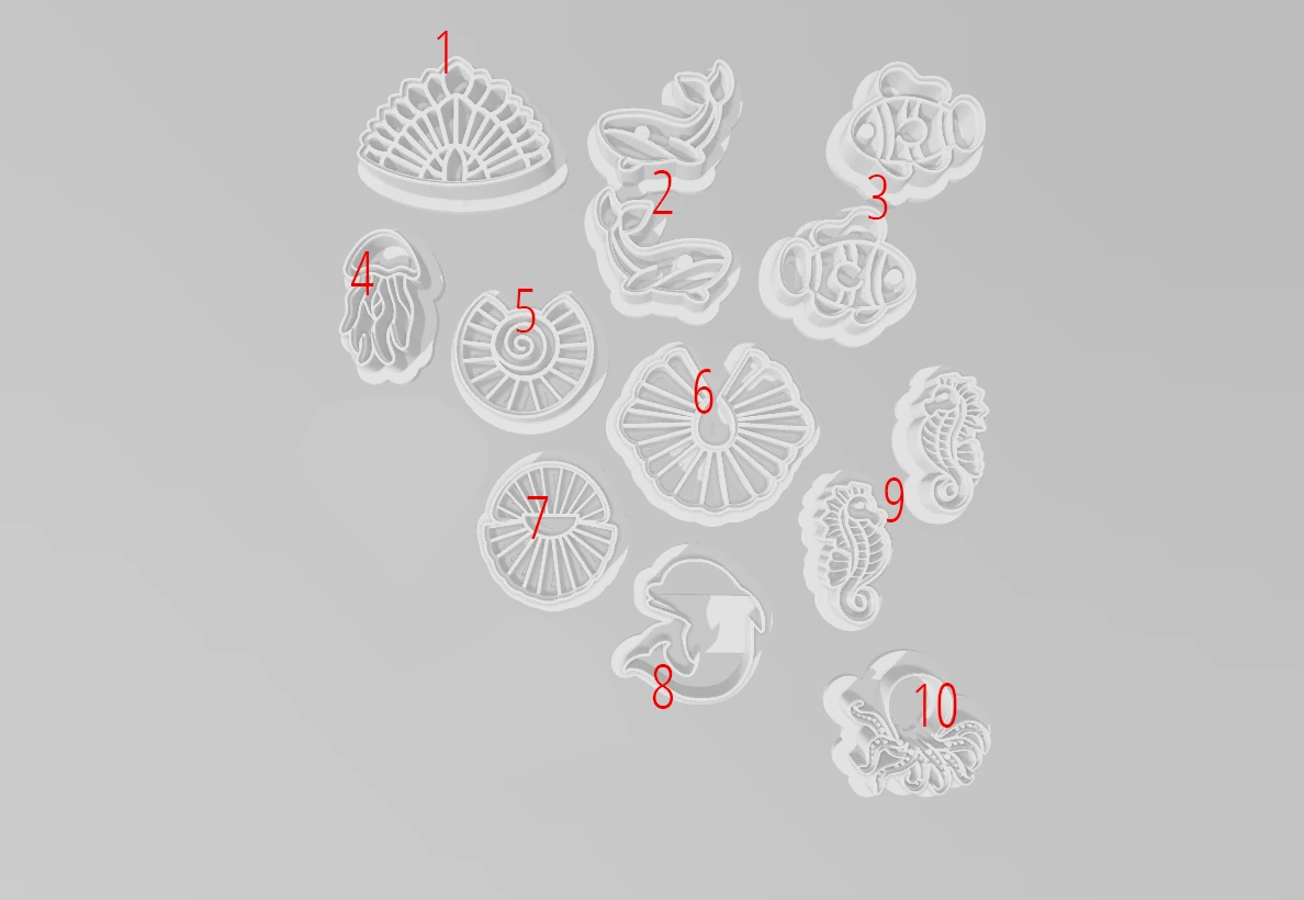 Deniz Canlıları ve Yaşamı Polimer Kil Kesici Seti - 10 Parça