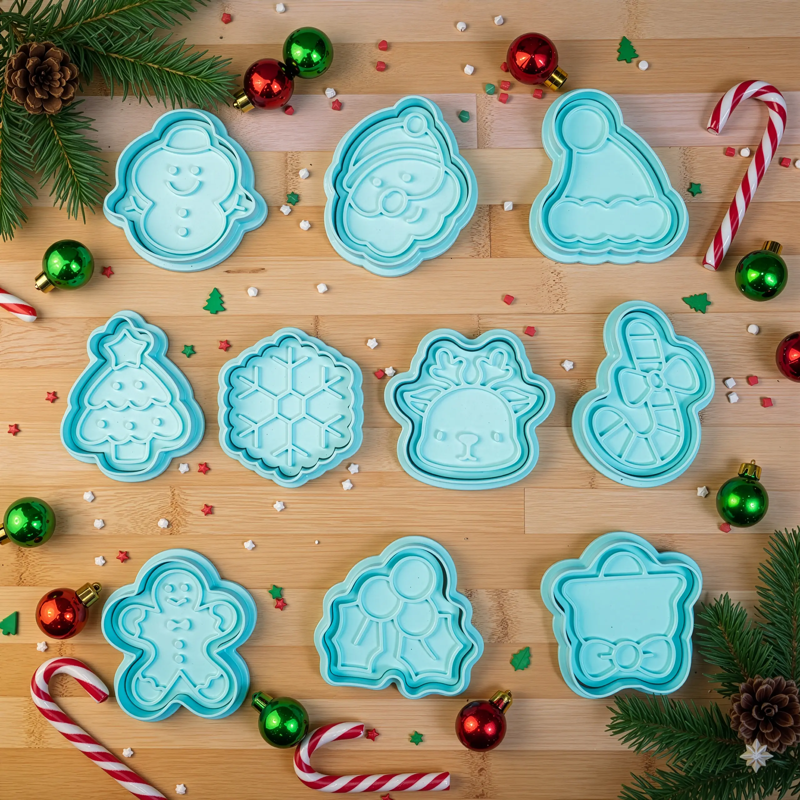 Sevimli Yılbaşı Figürleri Kurabiye Kalıp Seti (10 Parça 6-7 cm)