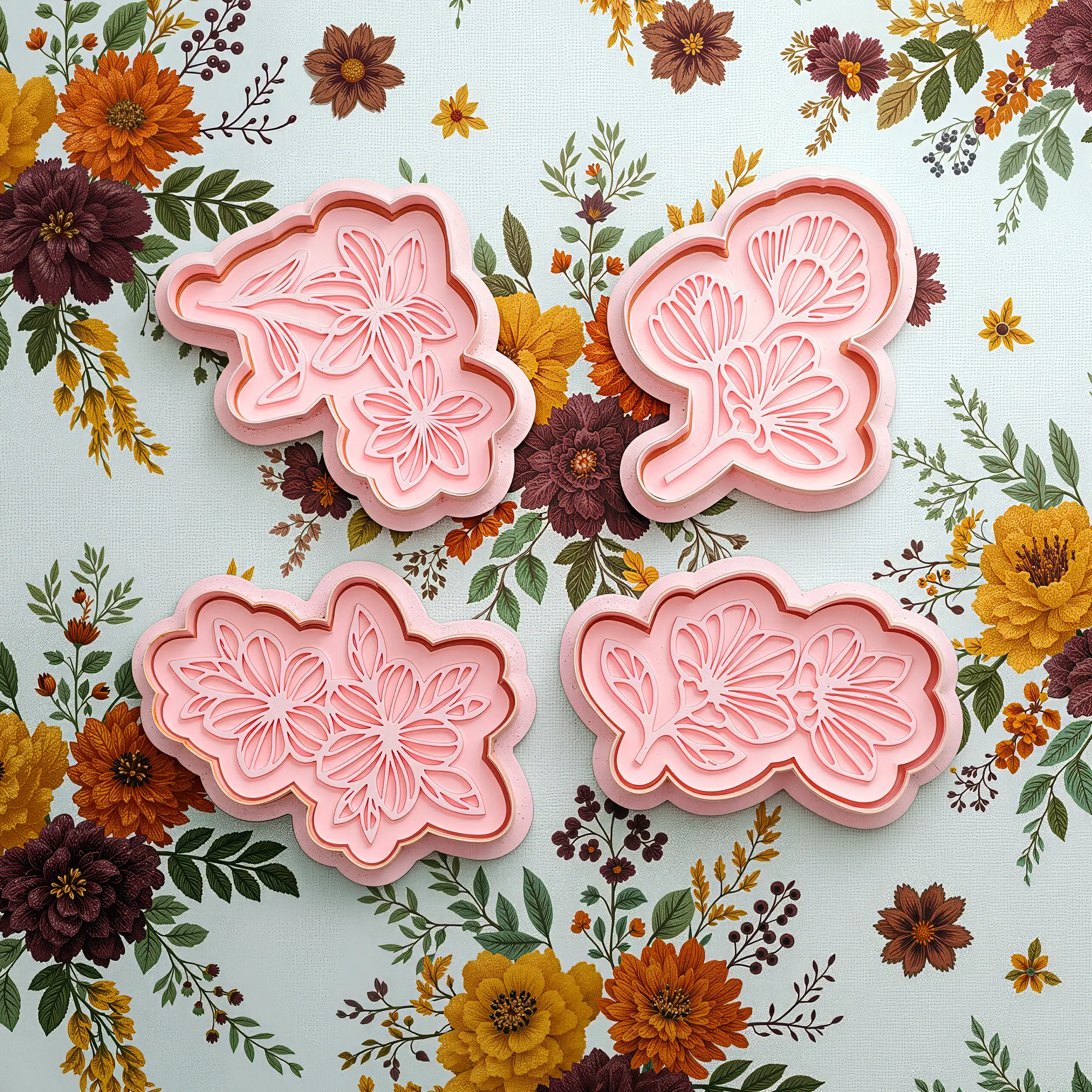 Sonbahar Çiçek Desenli Kurabiye Kalıp Seti (4 Parça 8-9 cm)