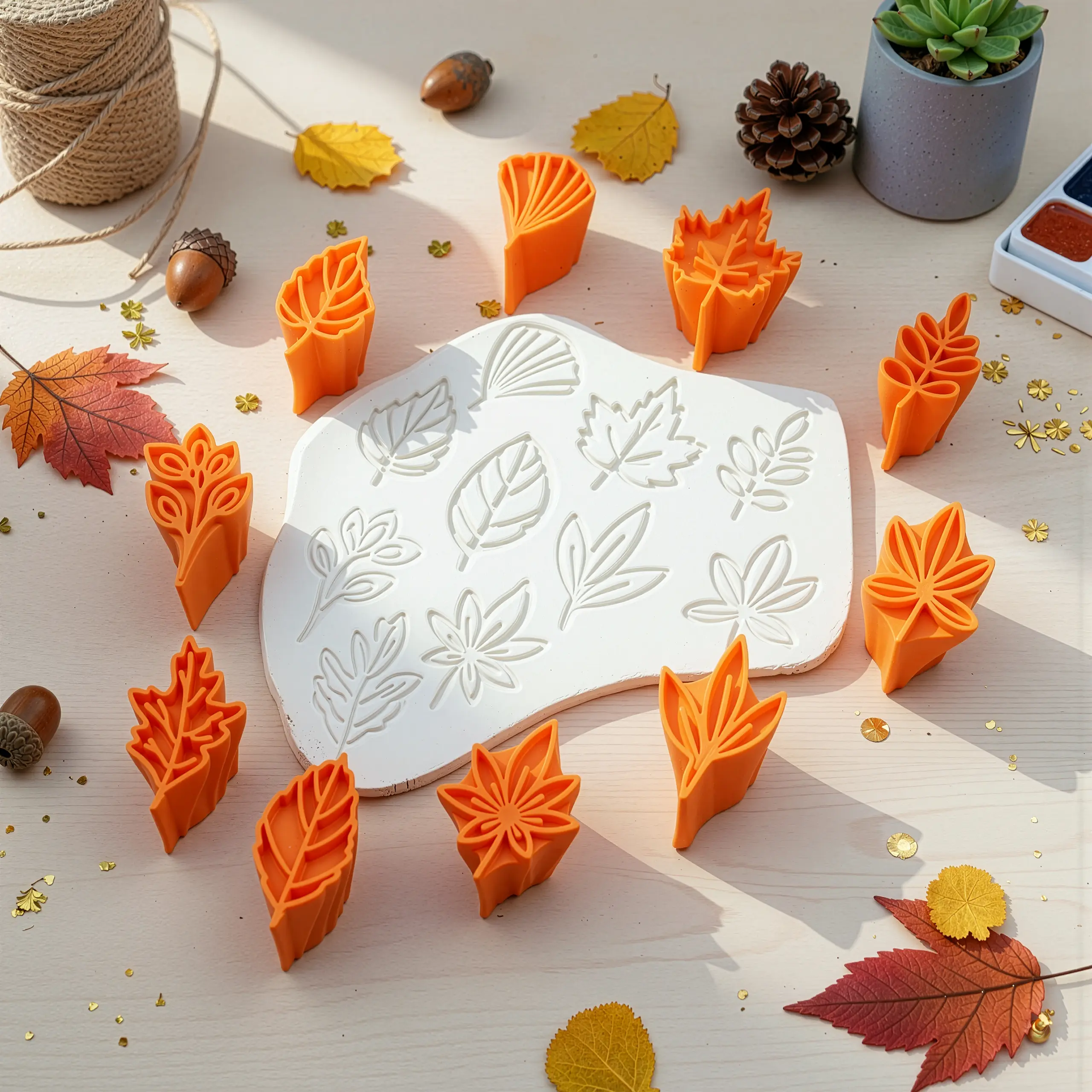 Dekoratif Yapraklar Damga Seti - 30 mm 10 Parça 