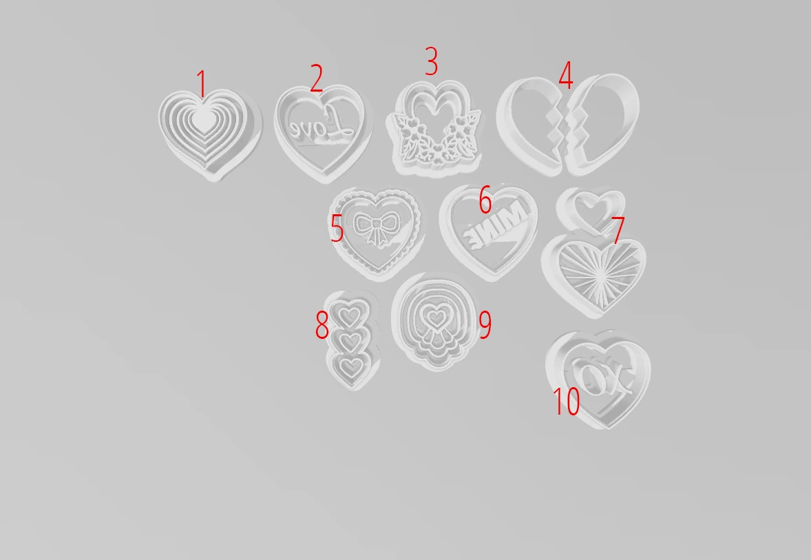 Romantik Kalpler Polimer Kil Kesici Seti - 10 Parça