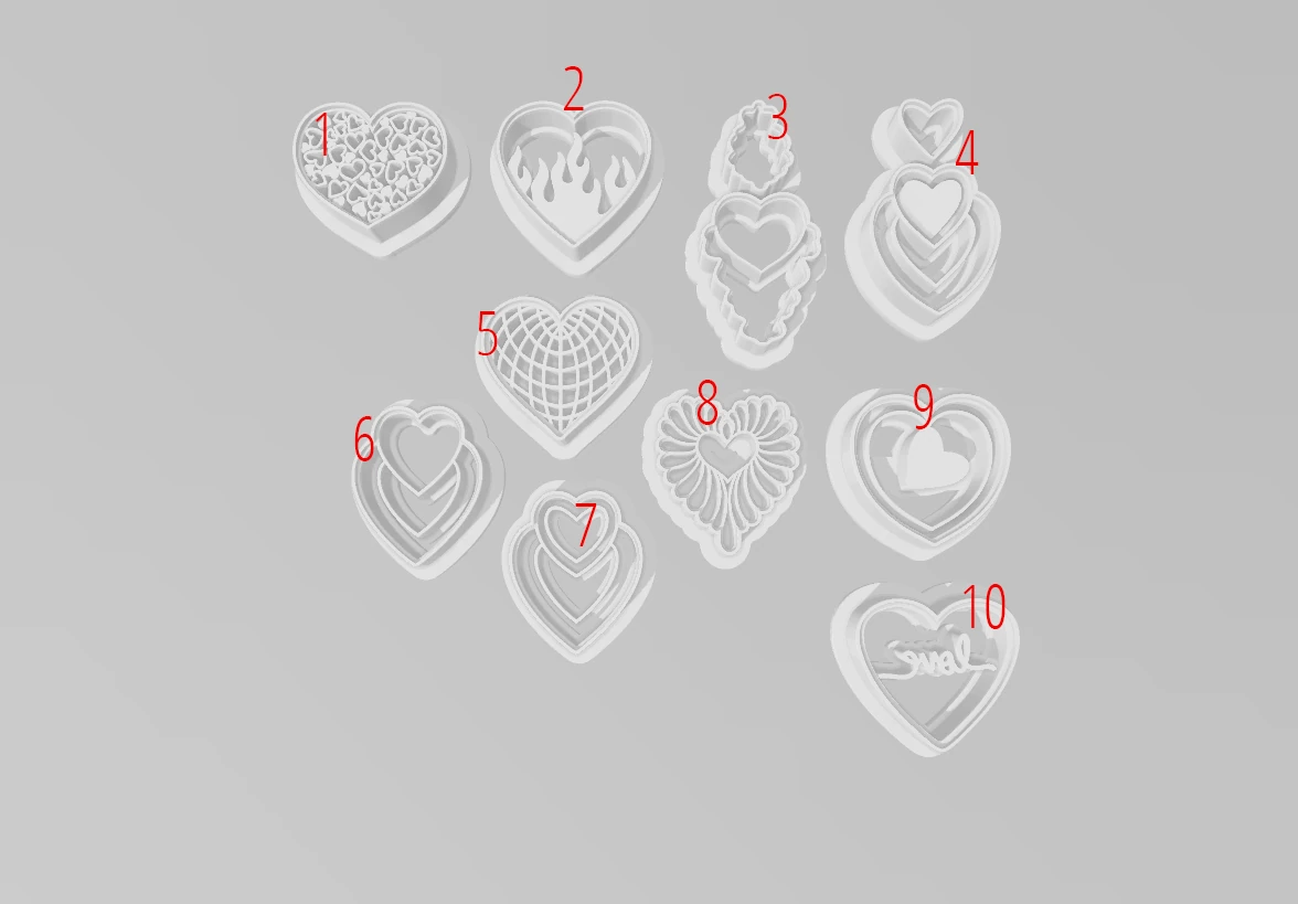 Aşk ve Kalpler Polimer Kil Kesici Seti - 10 Parça