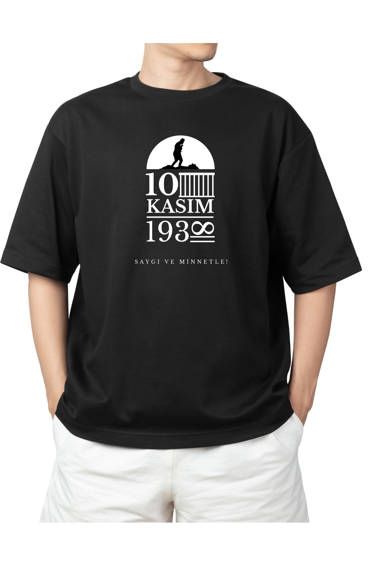 10 Kasım Mustafa Kemal Atatürk Özel Baskılı Tasarım Oversize Siyah T-Shirt