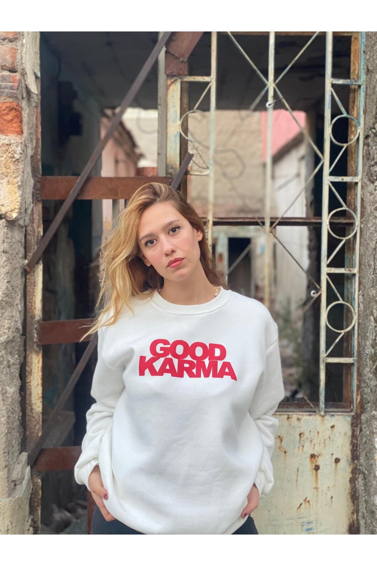 GOOD KARMA BASKILI 3 İPLİK ŞARDONLU SWEAT T.SHİRT