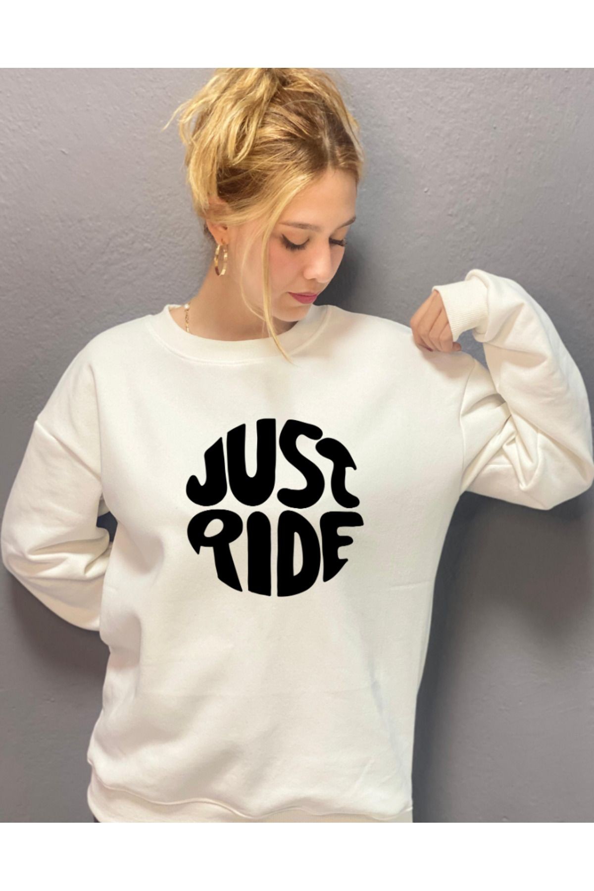 JUST RİDE  BASKILI 3 İPLİK ŞARDONLU SWEAT T.SHİRT