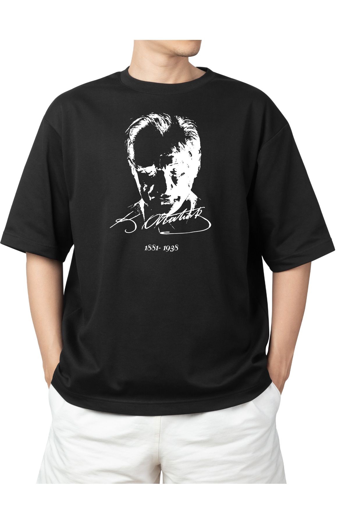 10 Kasım Mustafa Kemal Atatürk Özel Baskılı Tasarım Oversize Siyah T-Shirt