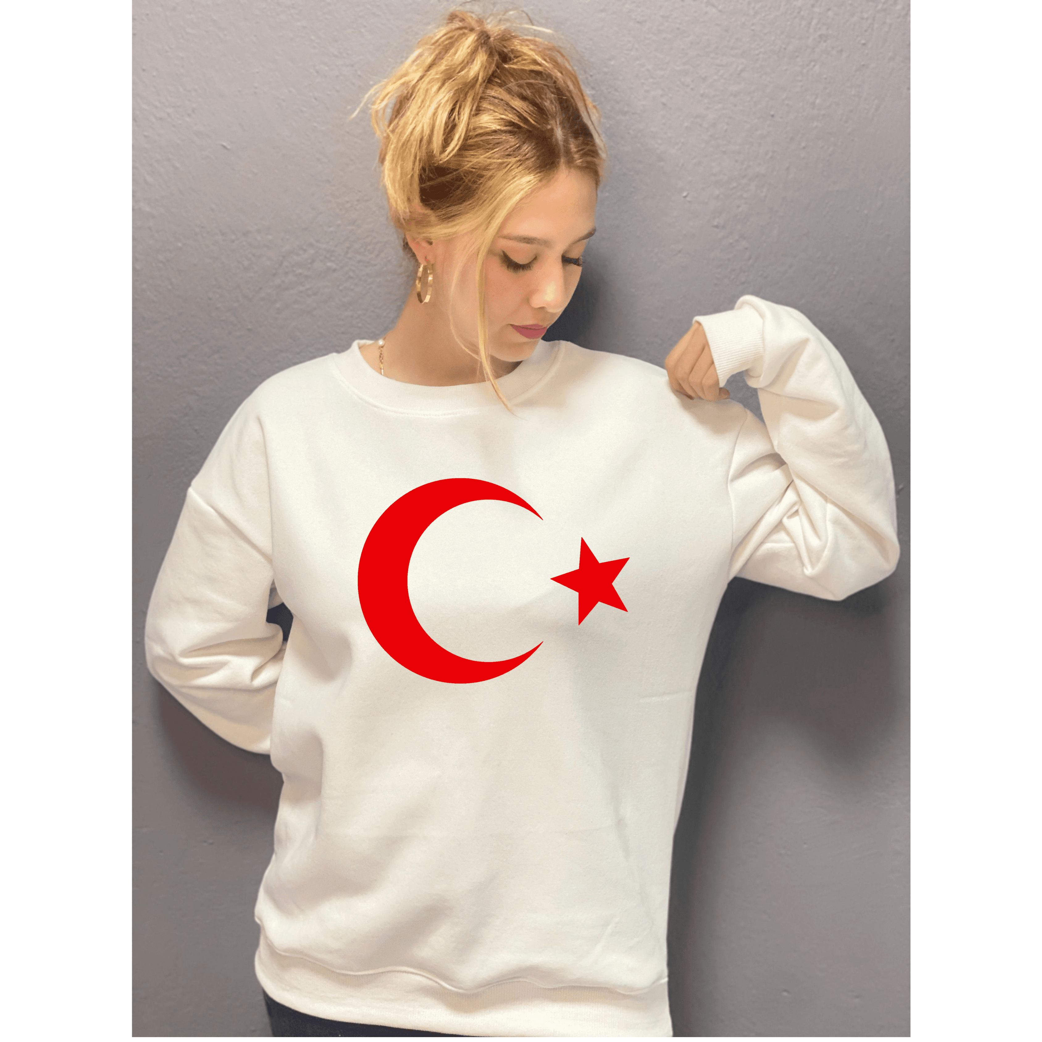 Türk Bayraklı Özel Baskılı Tasarım  3 İplik Şardonlu Oversize Sweatshirt