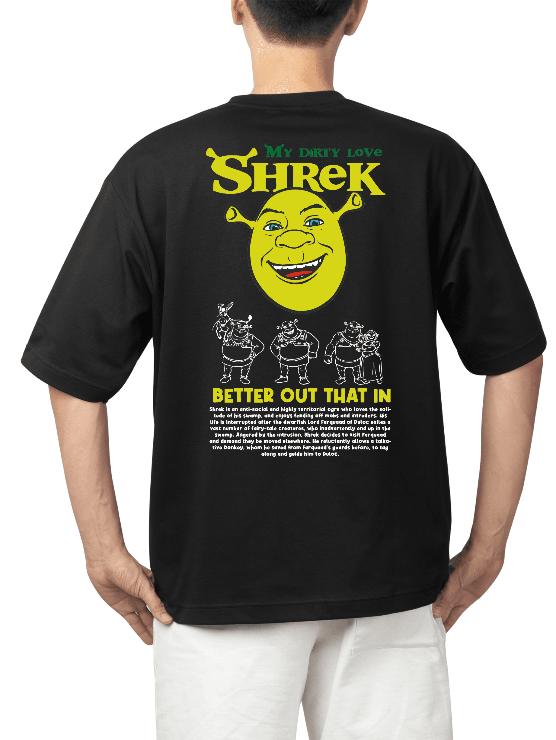 SHREK FİGÜRLÜ BASKILI TASARIM OVERSİZE T-SHİRT TEK ÜRÜN