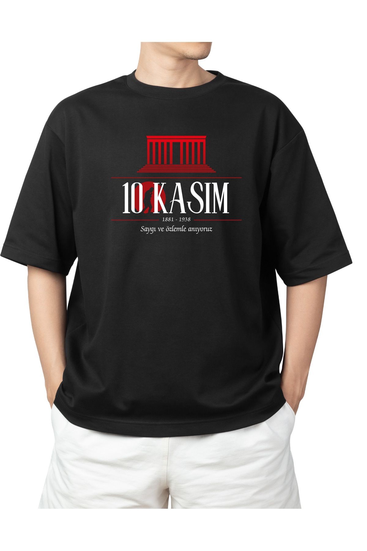 10 Kasım Mustafa Kemal Atatürk Özel Baskılı Tasarım Oversize Siyah T-Shirt