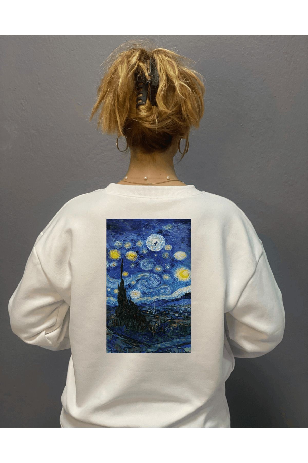 VAN GOGHH YILDIZLI GECE  BASKILI 3 İPLİK ŞARDONLU SWEAT T.SHİRT