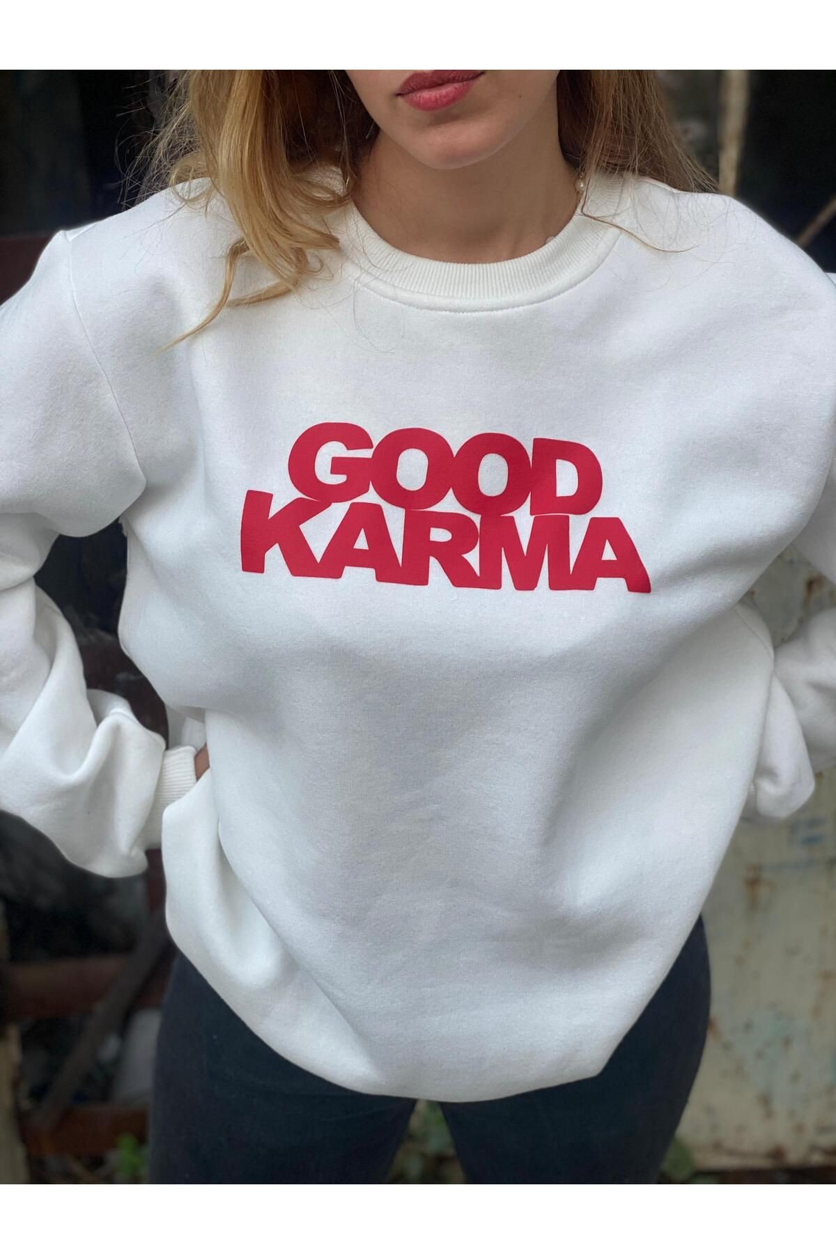 GOOD KARMA BASKILI 3 İPLİK ŞARDONLU SWEAT T.SHİRT