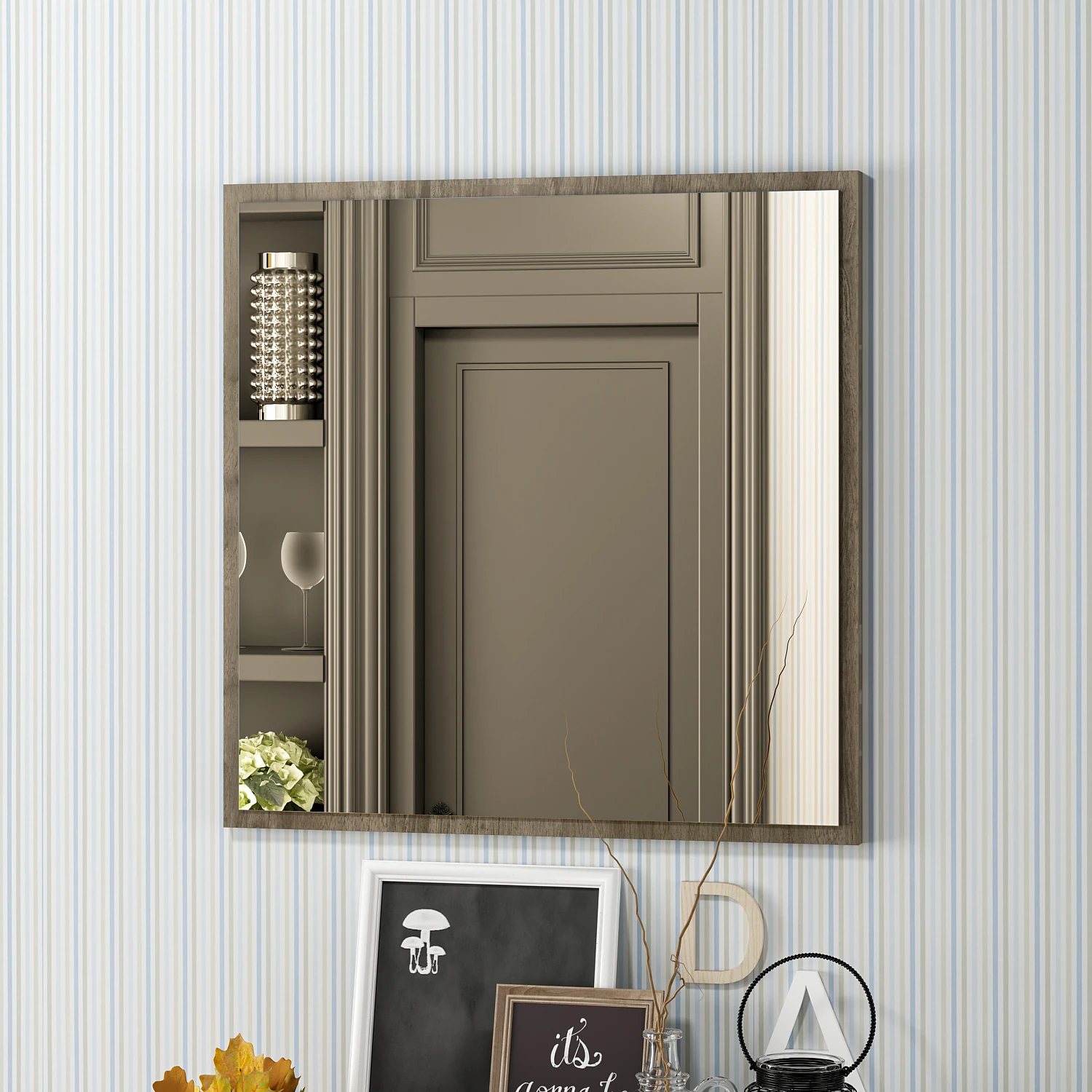 Dekorosso Sır Modern Dekoratif Salon Banyo Kare Ayna - CEVİZ