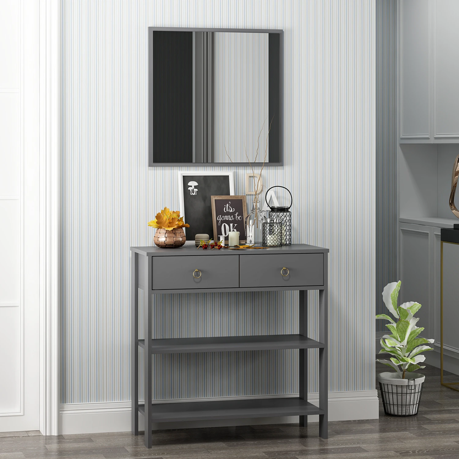 Dekorosso Luke Modern Dekoratif Aynalı 2 Çekmeceli 2 Raflı Dresuar