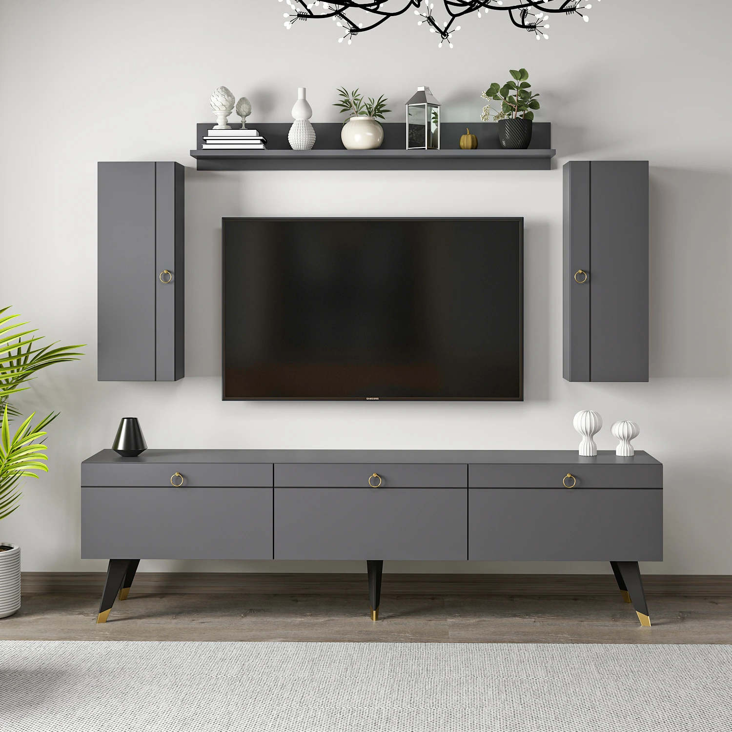 Dekorosso Andora Modern Tv Ünitesi Kitaplıklı Dolaplı Tv Sehpası