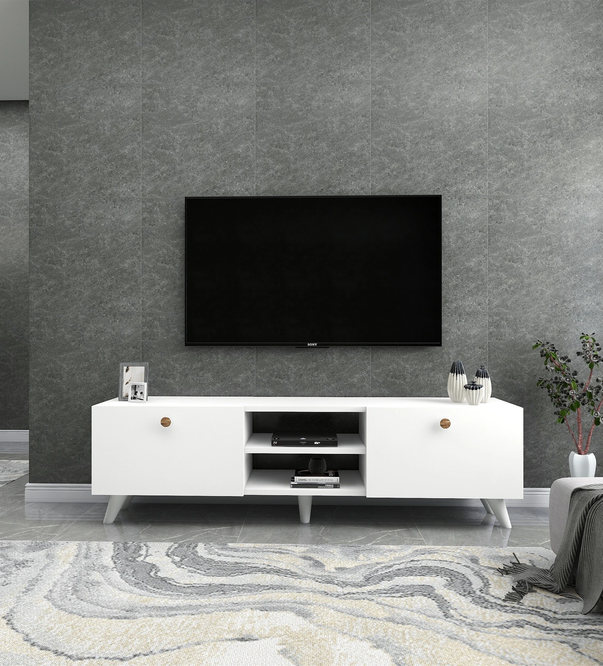 Dekorosso Veco Modern 2 Kapaklı Tv Ünitesi - BEYAZ