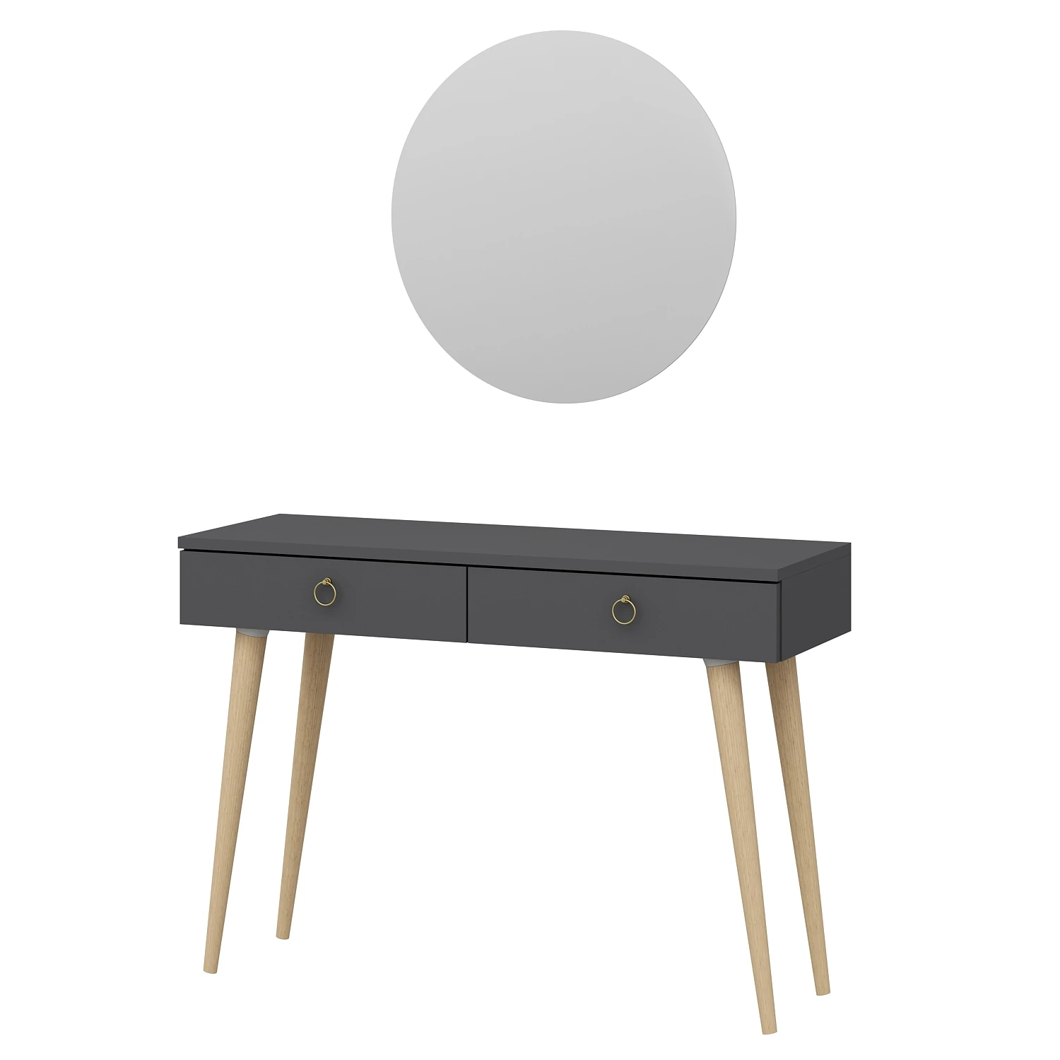 Dekorosso Arden Ahşap Ayaklı Yuvarlak Aynalı Modern Dekoratif Dresuar 100cm