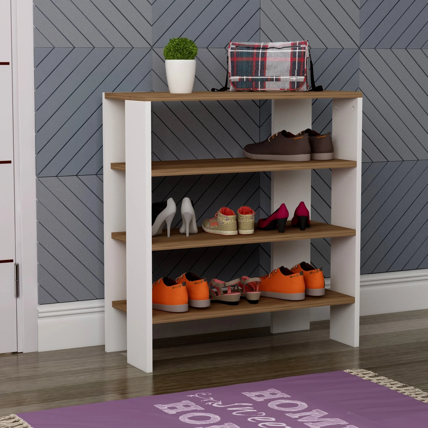 Dekorosso Team Ayakkabılık - BEYAZ-CEVİZ