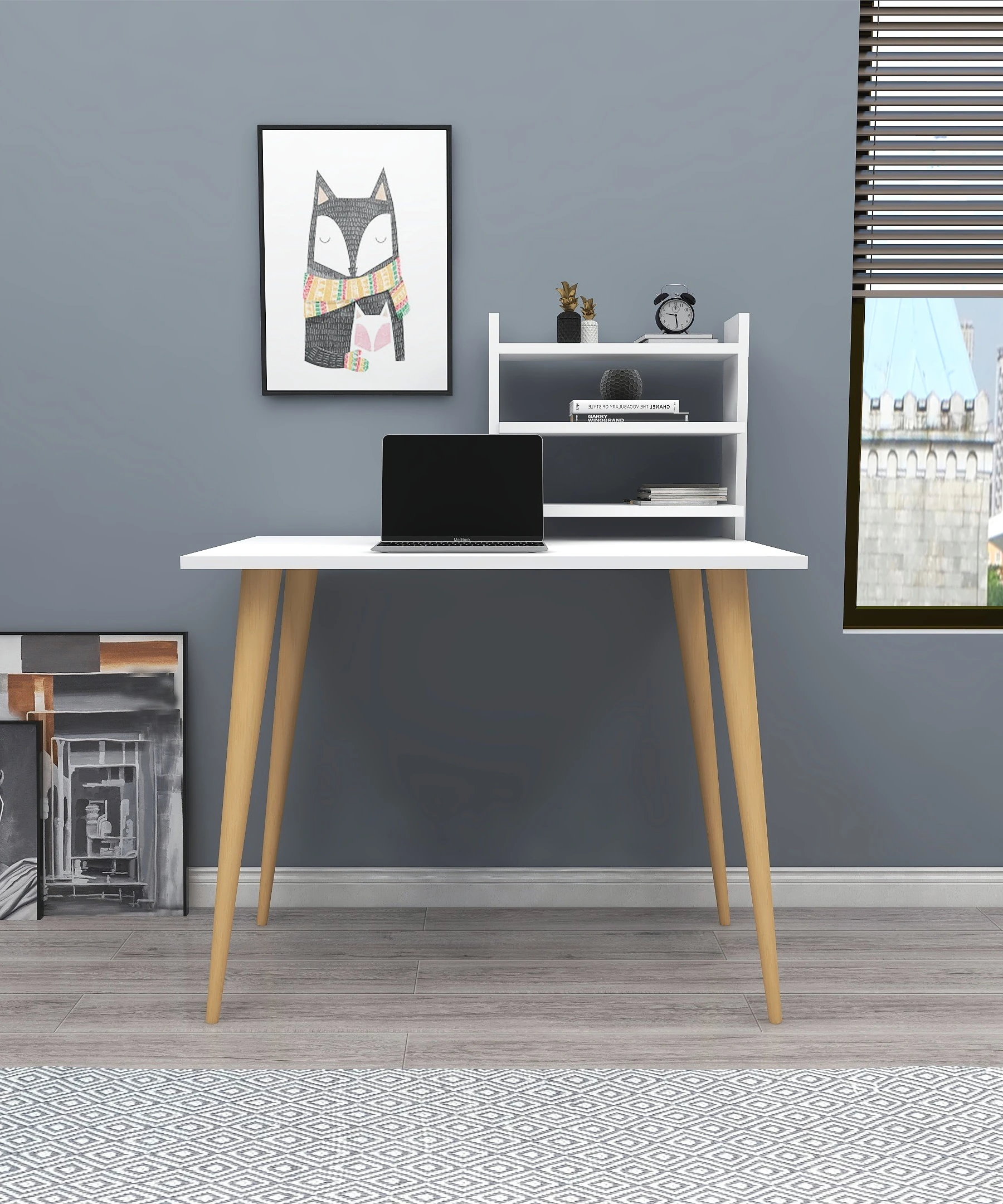 Dekorosso Pub Ahşap Ayaklı Raflı Çalışma Masası Yemek Masası