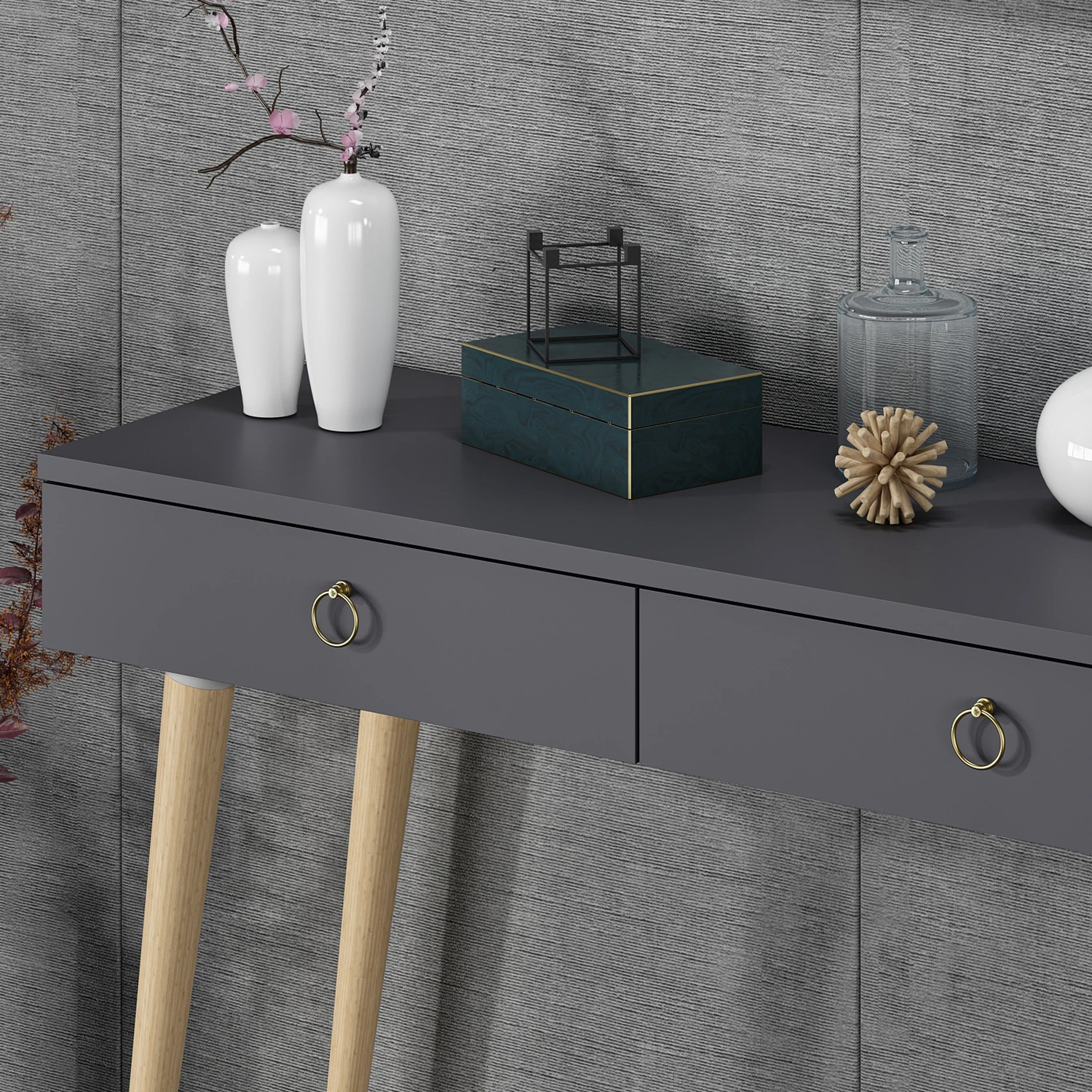 Dekorosso Arden Ahşap Ayaklı Yuvarlak Aynalı Modern Dekoratif Dresuar 100cm