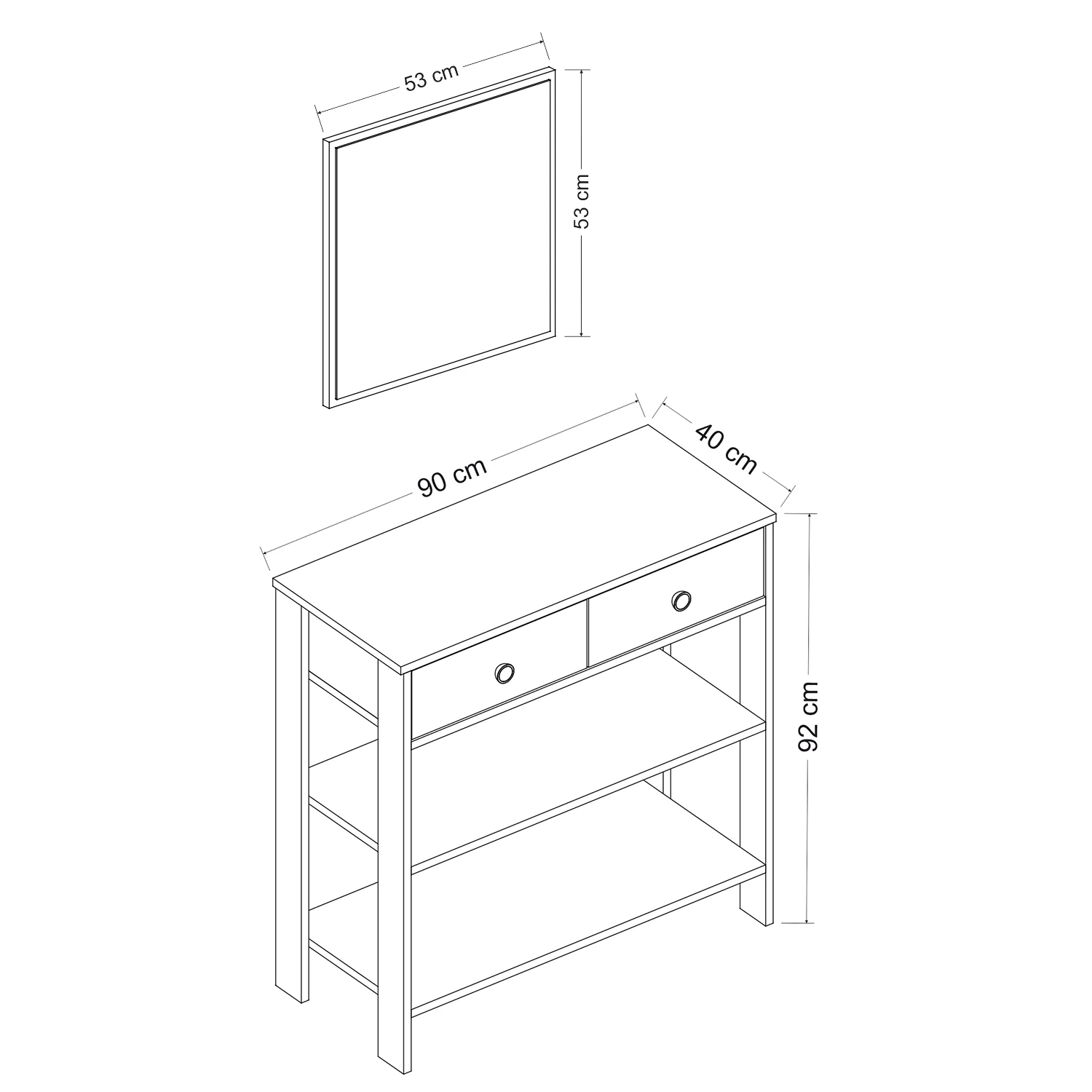 Dekorosso Luke Modern Dekoratif Aynalı 2 Çekmeceli 2 Raflı Dresuar