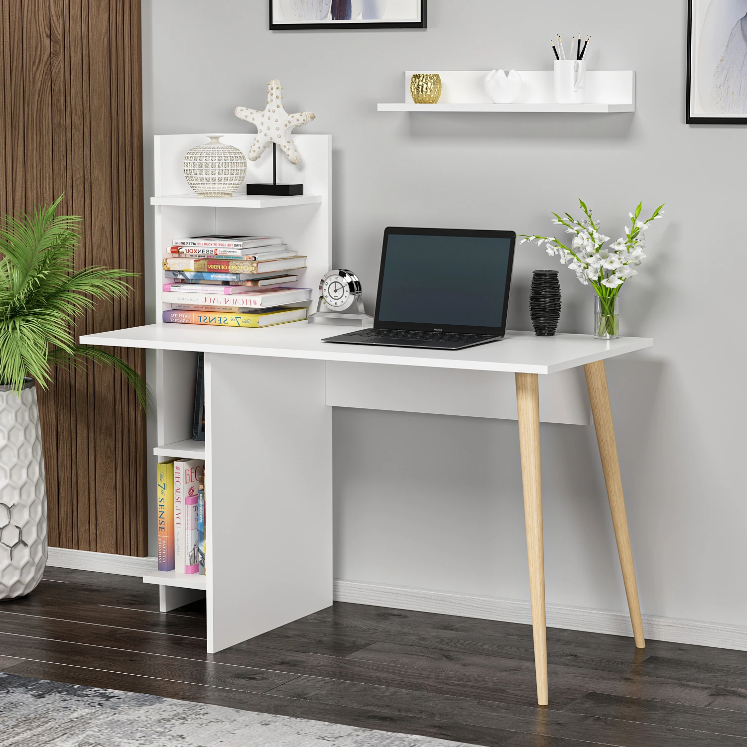 Dekorosso Omar Ahşap Ayaklı Fonksiyonel Çalışma Masası - BEYAZ