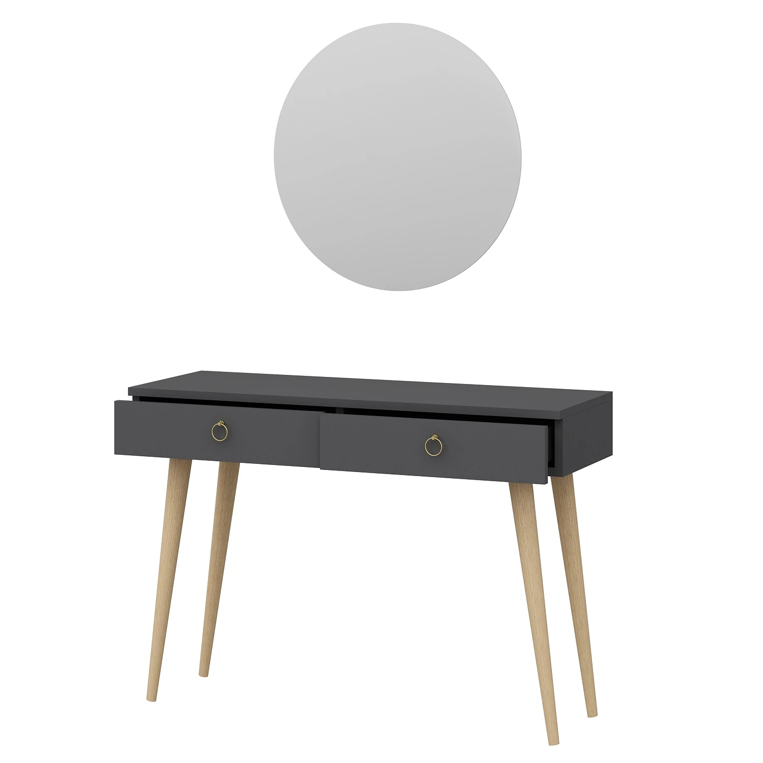 Dekorosso Arden Ahşap Ayaklı Yuvarlak Aynalı Modern Dekoratif Dresuar 100cm