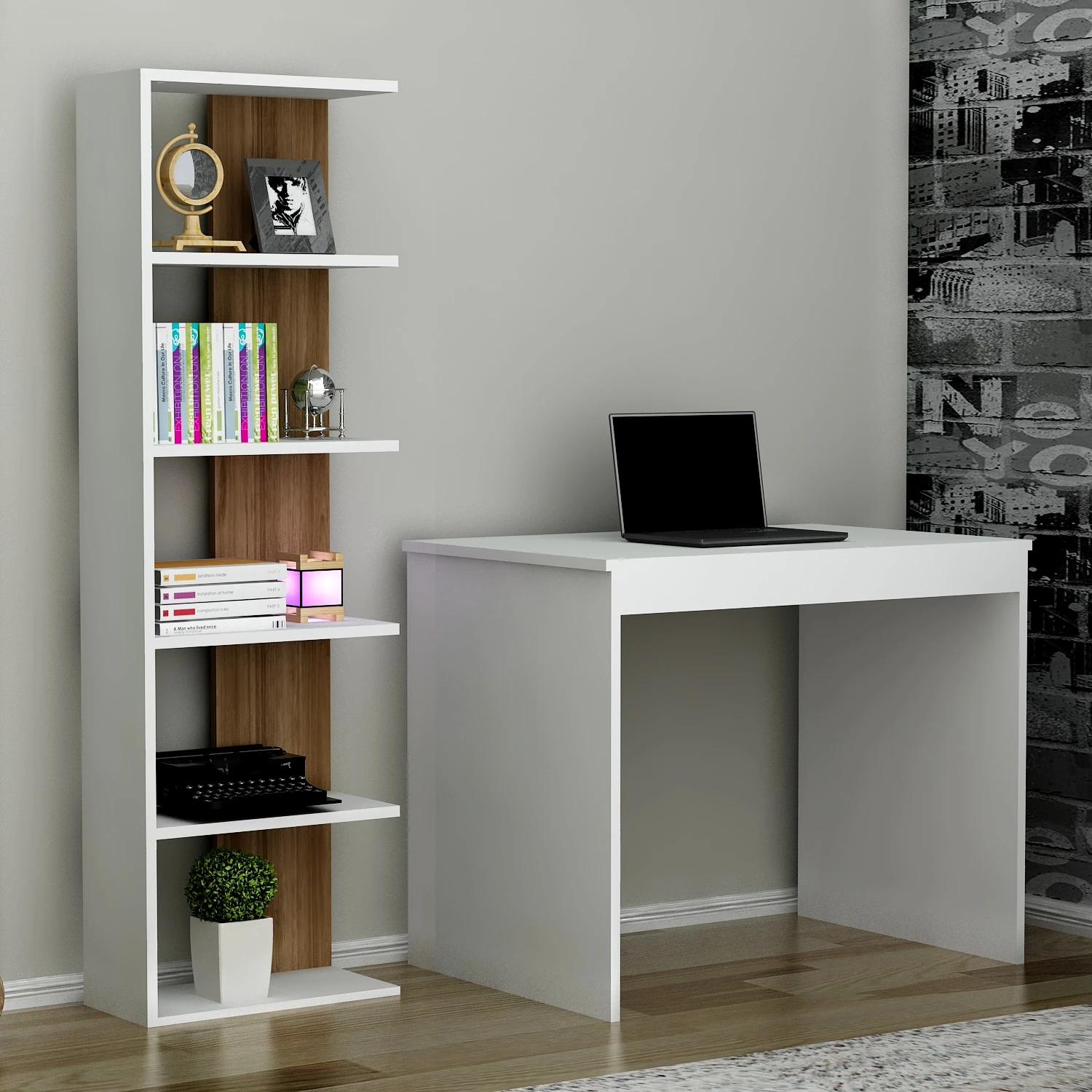 Dekorosso Porter Çalışma Masası - BEYAZ-CEVİZ