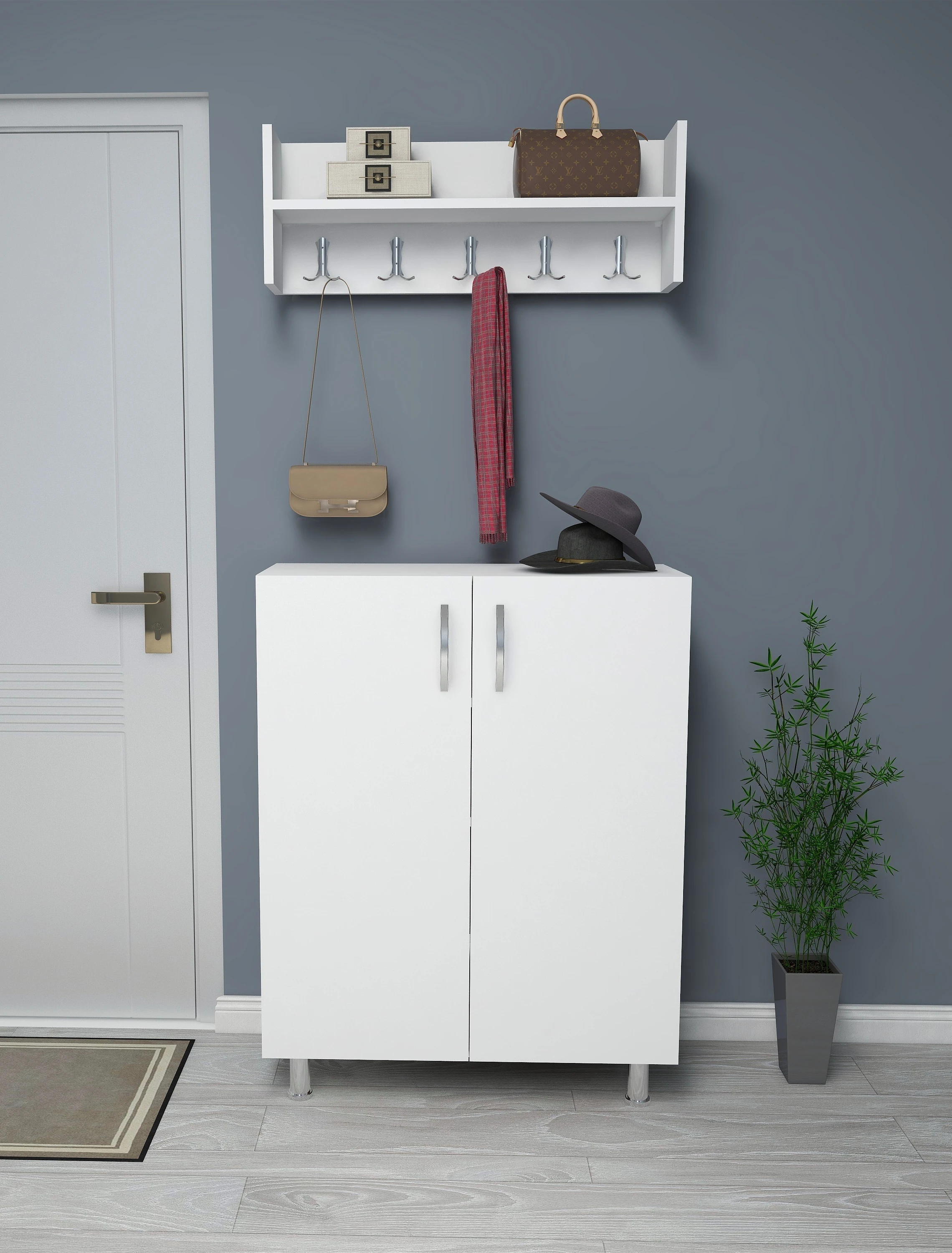 Dekorosso London Vestiyer Portmanto Ayakkabılık - BEYAZ