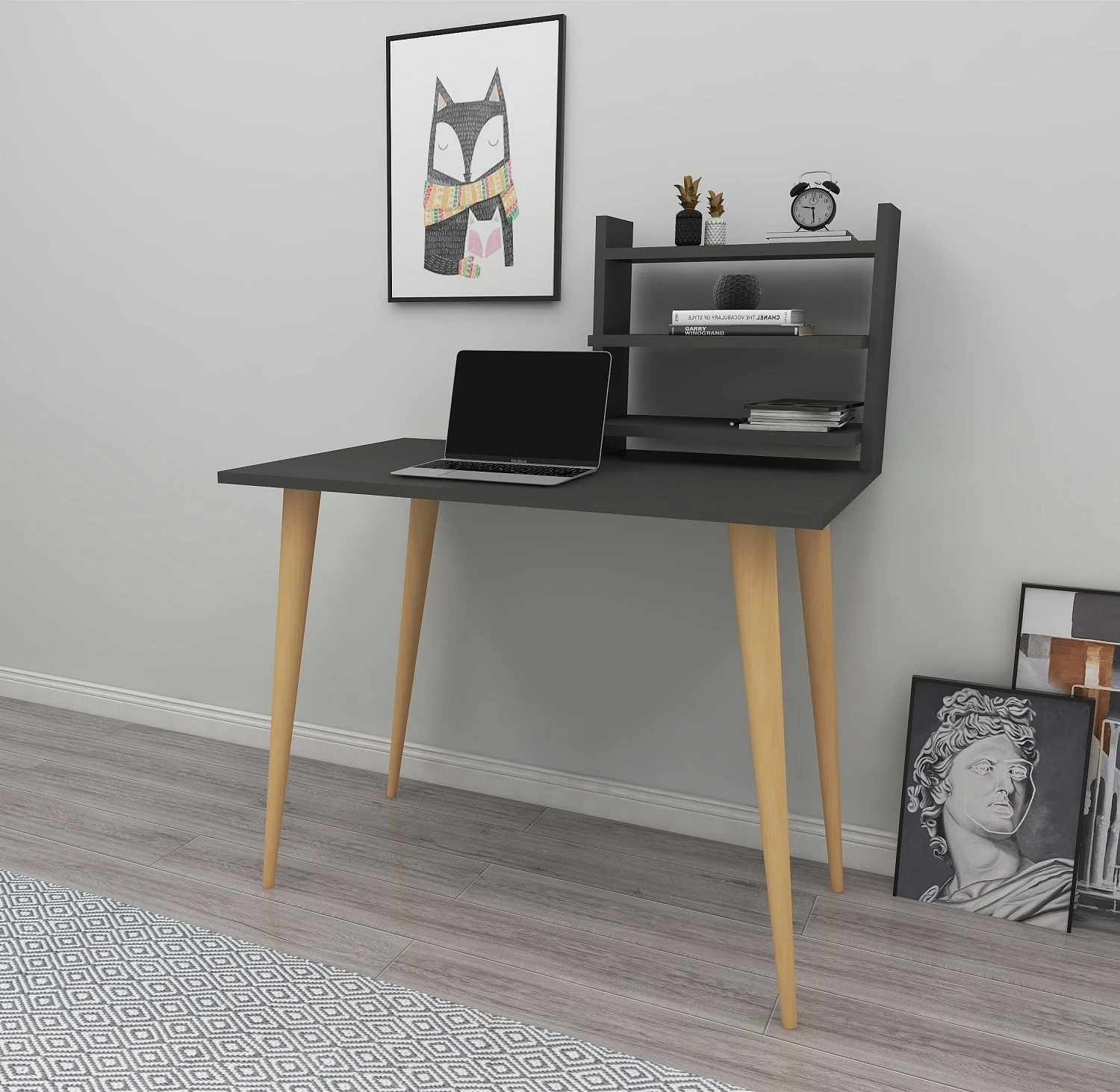 Dekorosso Pub Ahşap Ayaklı Raflı Çalışma Masası Yemek Masası