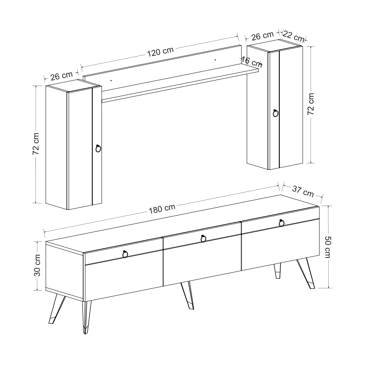 Dekorosso Andora Modern Tv Ünitesi Kitaplıklı Dolaplı Tv Sehpası