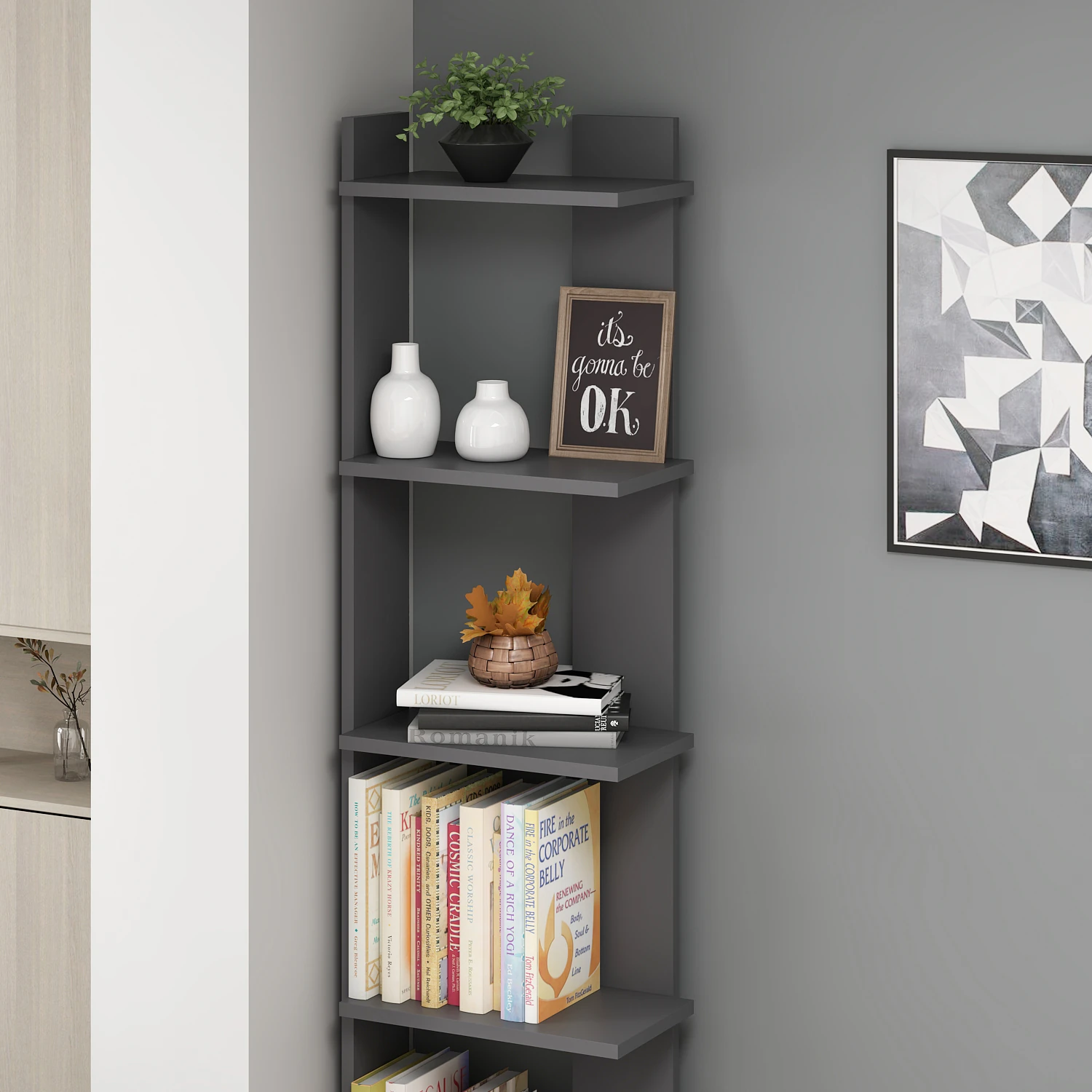 Unika Modern Dekoratif Köşe Kitaplık