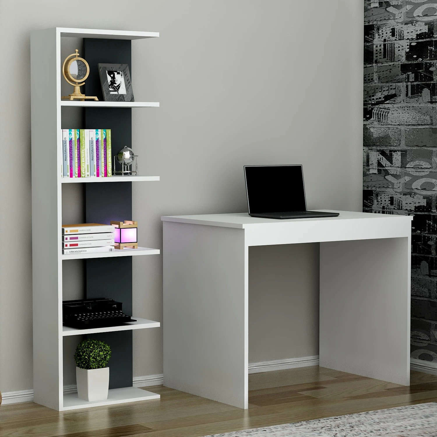 Dekorosso Porter Çalışma Masası - BEYAZ-ANTRASİT